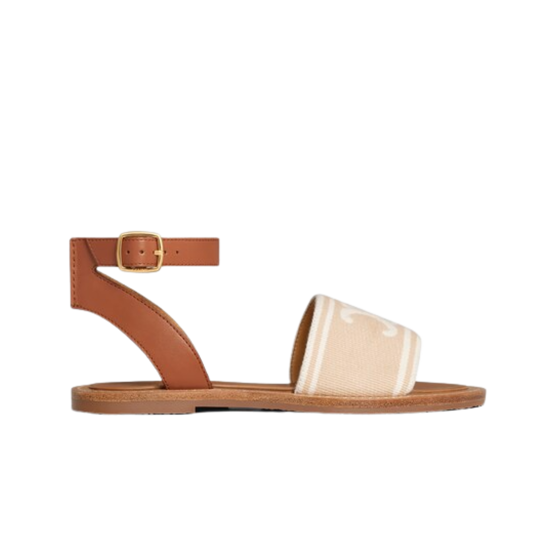 357932351C-02ET (W) Celine Lympia Sandal in Triomphe Jacquard Canvas Calfskin Beige Tan