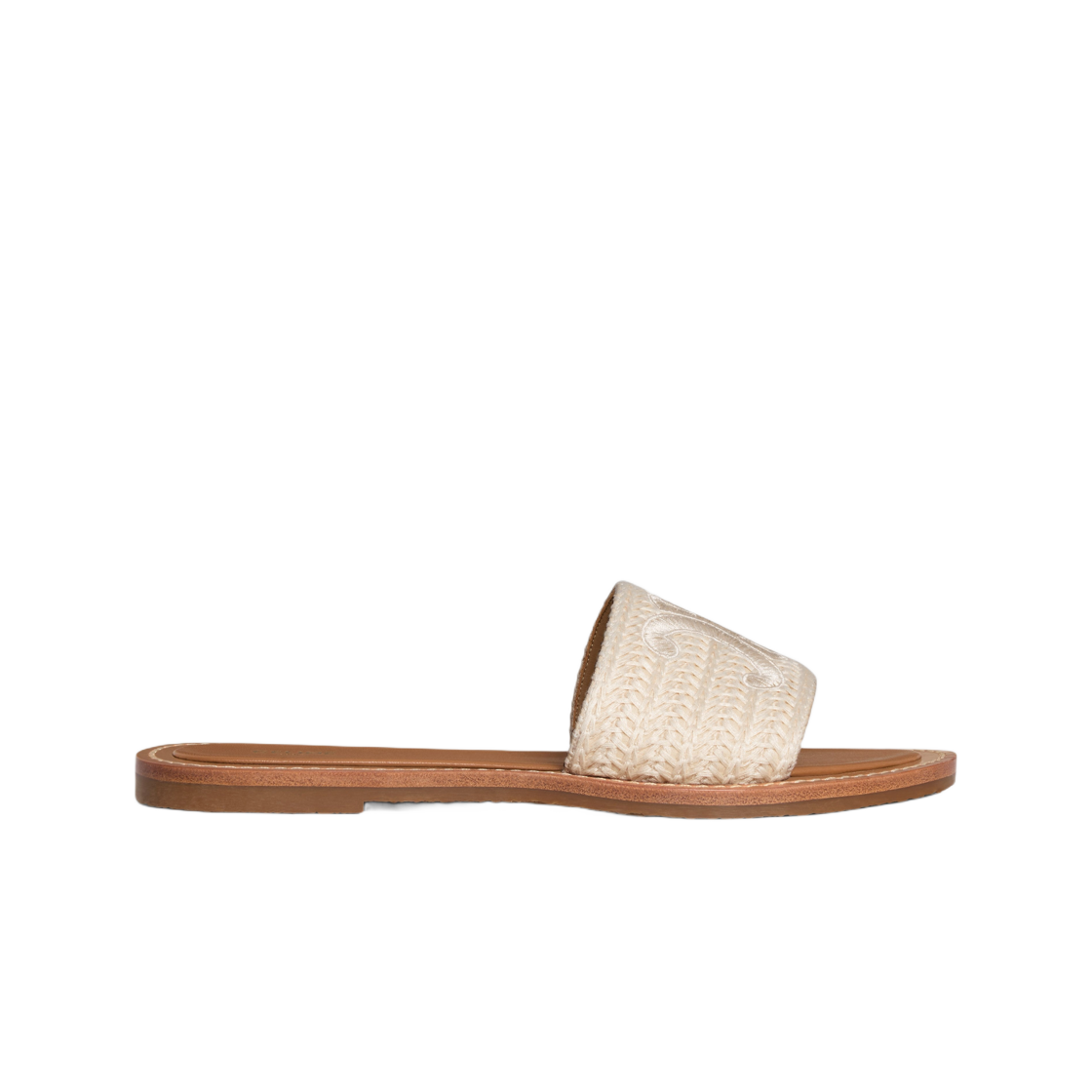 357925174C-02LC (W) Celine Lympia Mule in Embroidered Cotton Canvas Light Beige
