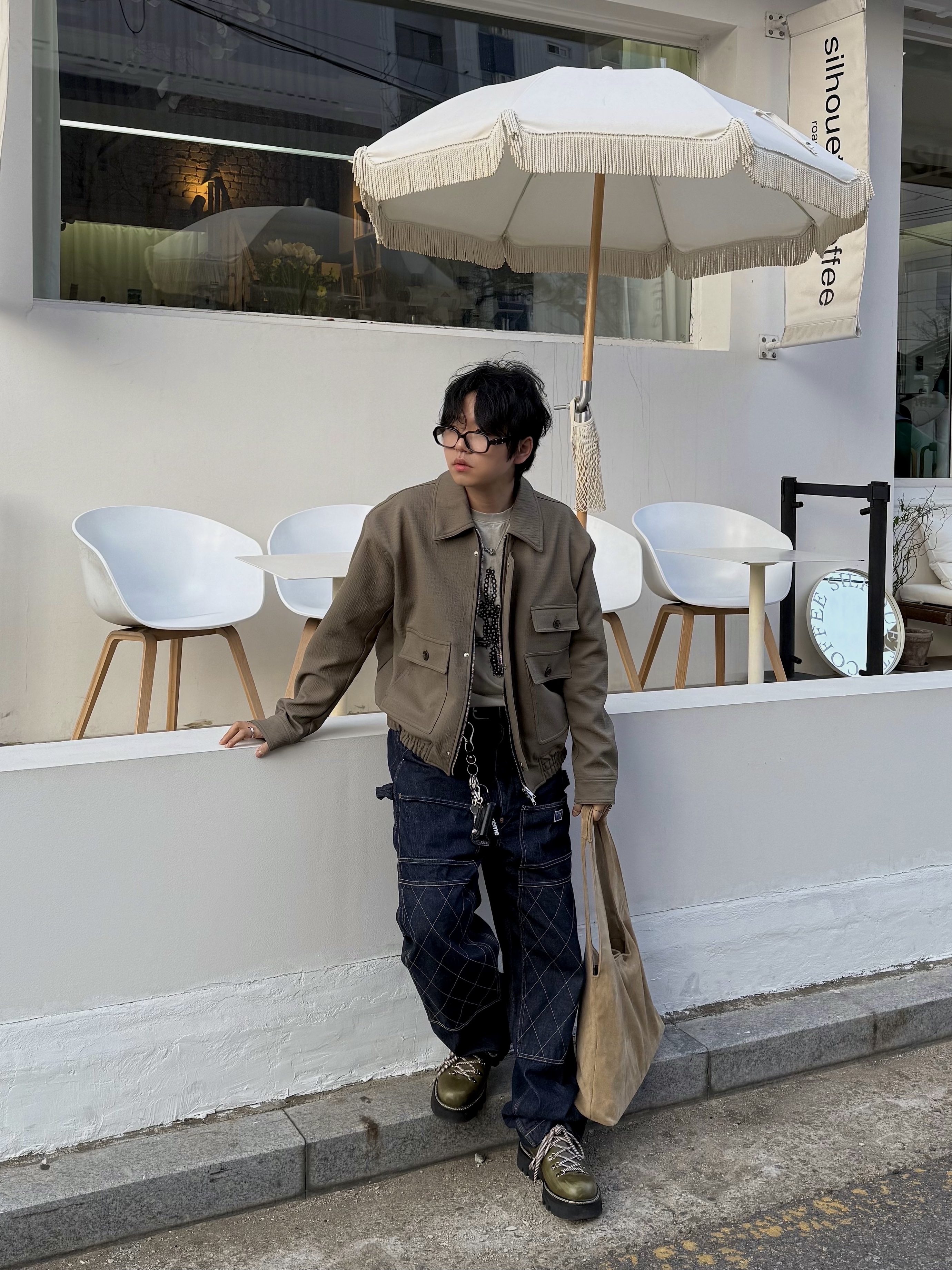 Kapital 11.5 oz. Denim Lumber Pants Indigo, LOSTGARDEN Mount Brown 착용 스타일 - 1