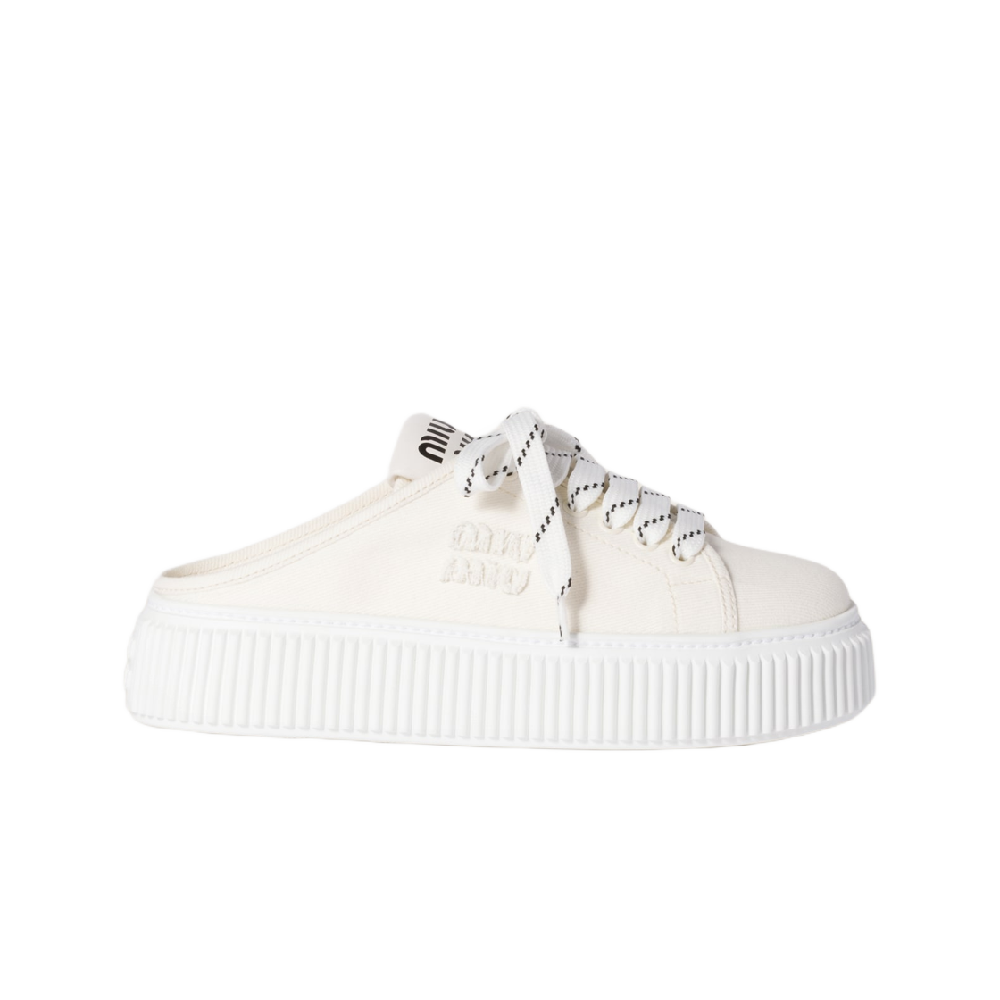 5E390E-3ARS-F0304 (W) Miu Miu Denim Sneakers Mules Ivory