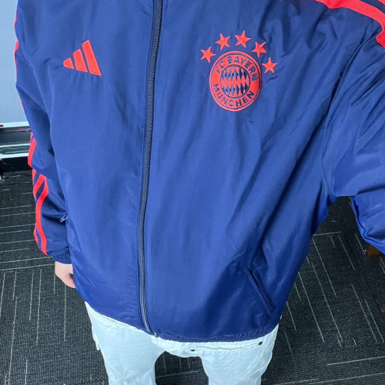 Adidas Bayern Munchen Anthem Jacket Night Indigo - KR Sizing 착용 스타일