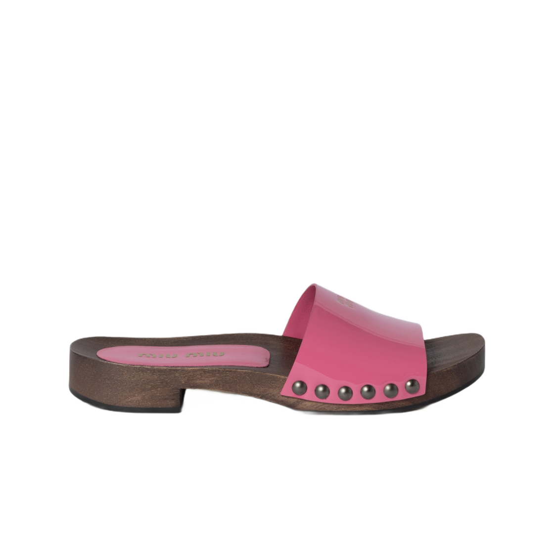 5Z425E-069-F0638 (W) Miu Miu Patent Leather Clogs Begonia Pink