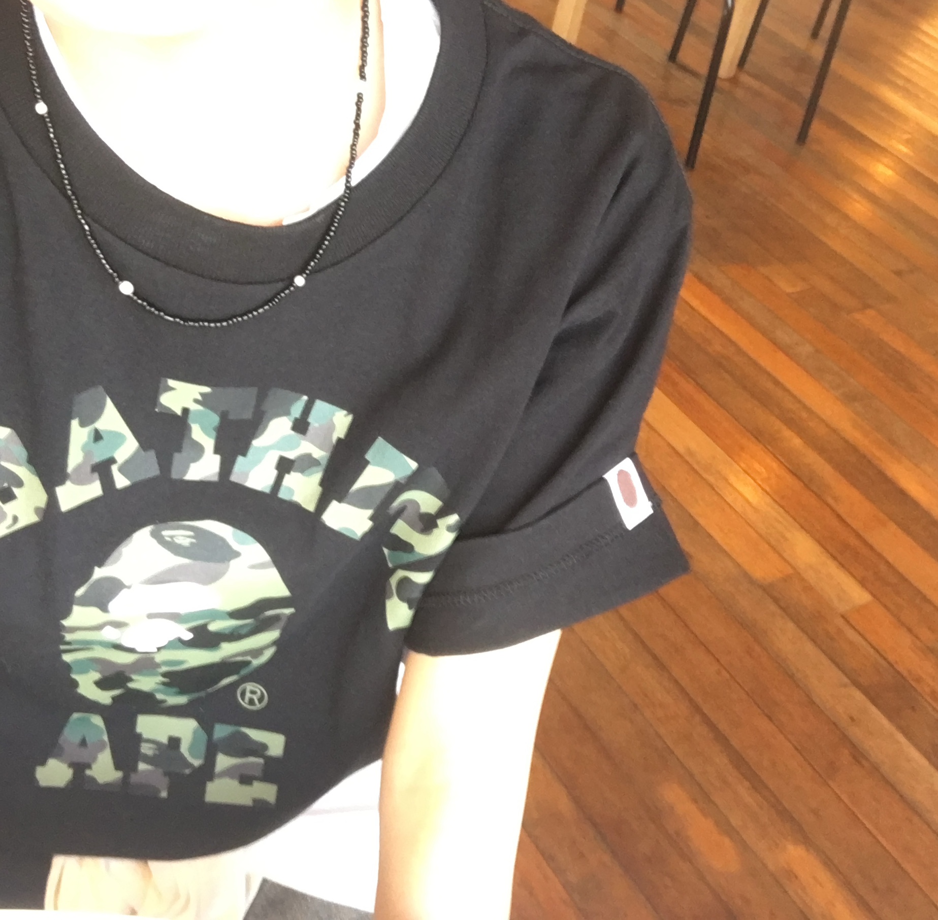 BAPE 1st Camo College T-Shirt Black Green 착용 스타일