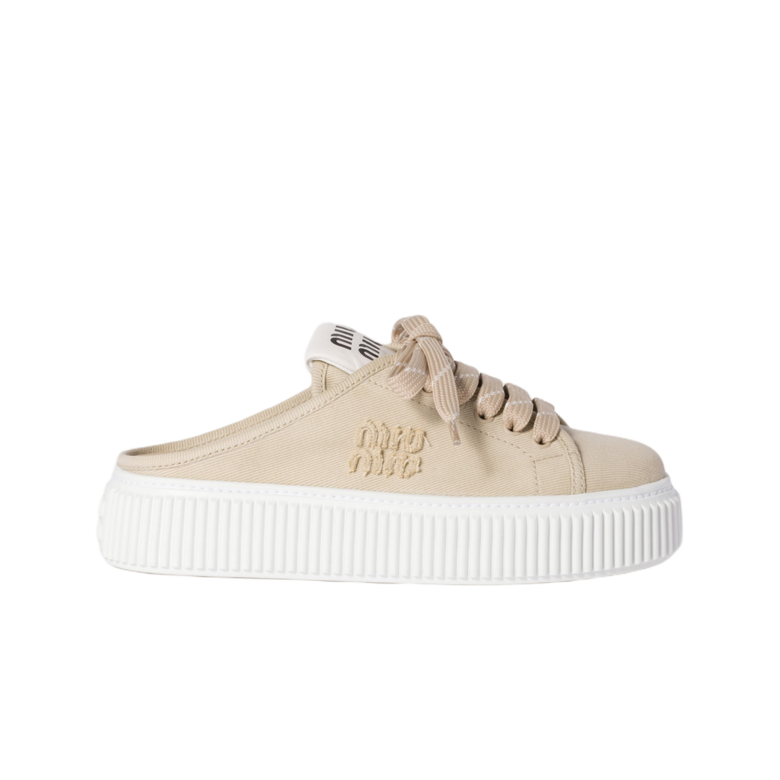 5E390E-3ARS-F0044 (W) Miu Miu Denim Sneakers Mules Beige