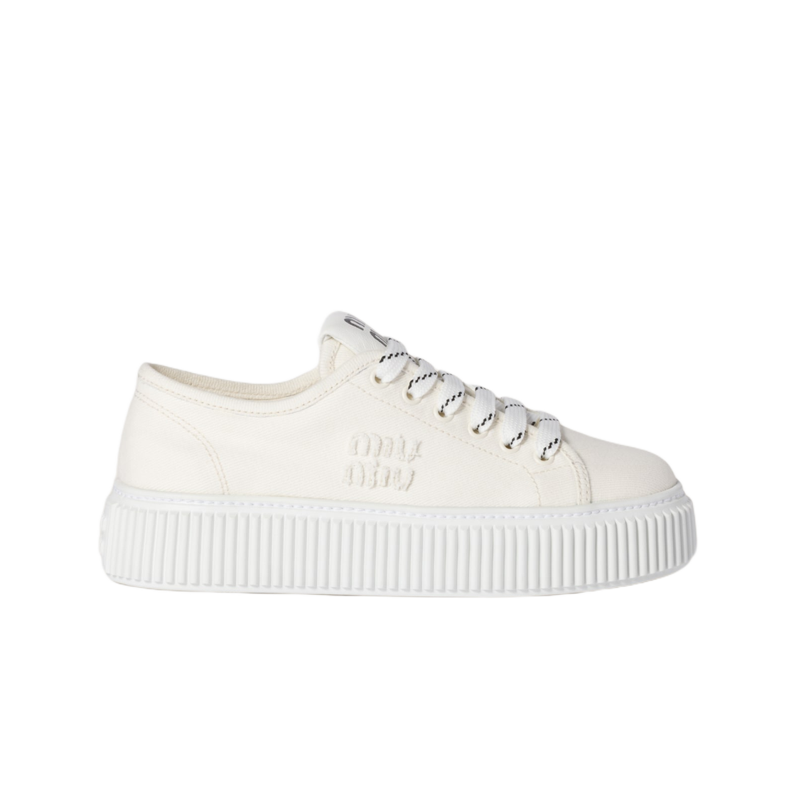 (W) 미우 미우 데님 스니커즈 로고 아이보리((W) Miu Miu Denim Sneakers with Logo Ivory)
