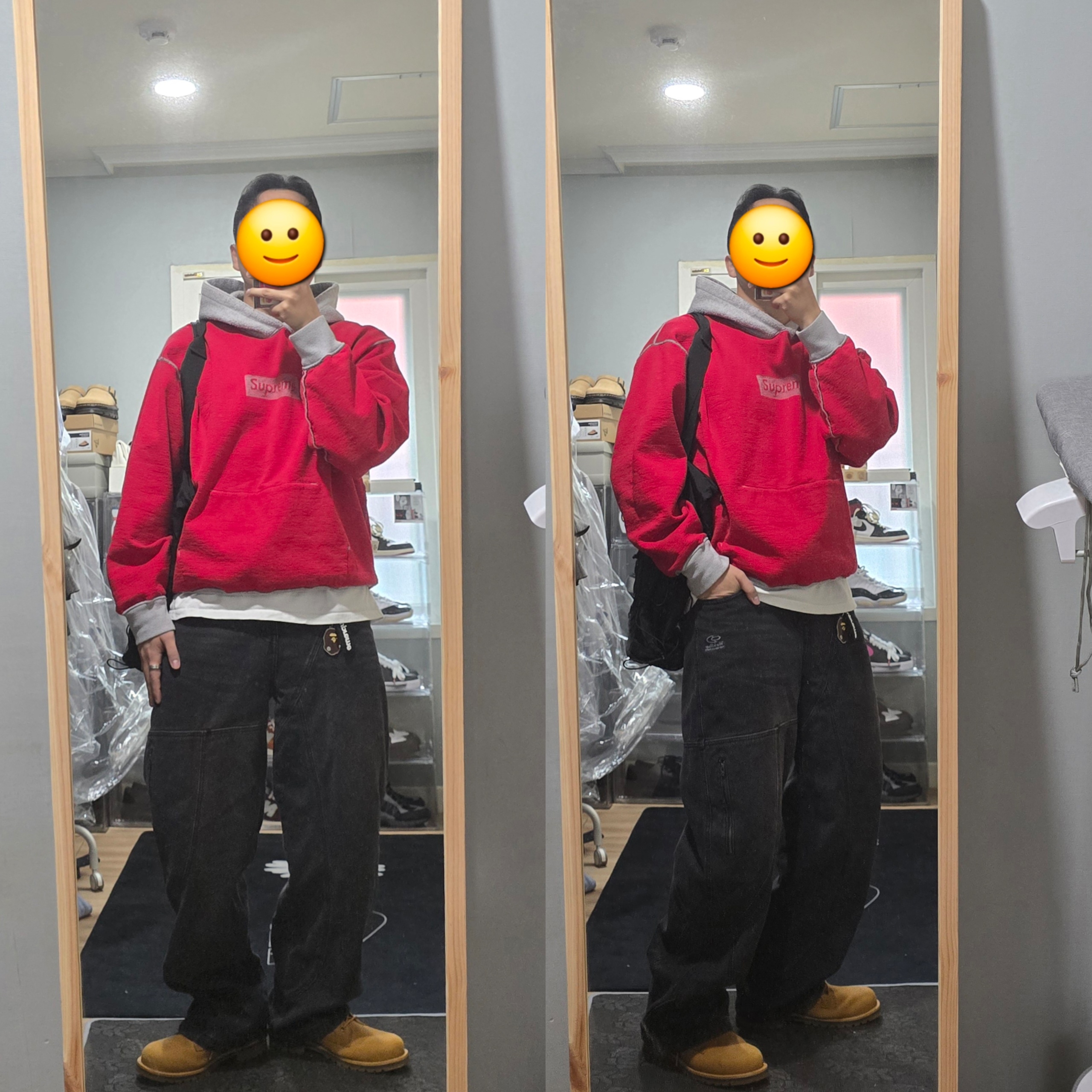 Supreme Inside Out Box Logo Hooded Sweatshirt Heather Grey - 23SS, BAPE Ape Head Metal Keychain Brown 착용 스타일