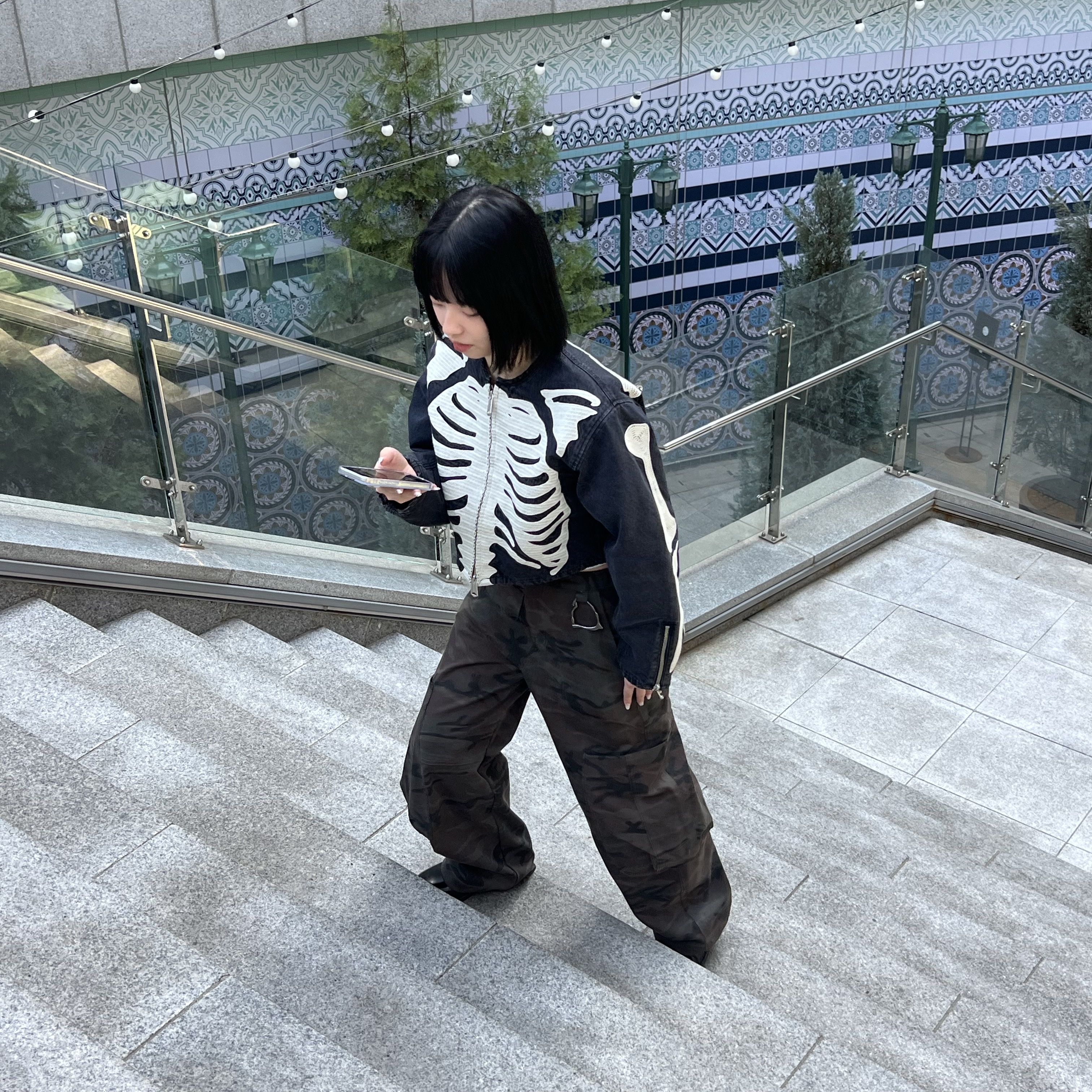 Kapital 14 oz. Black X Black Denim Motocross Bone Jacket Black 착용 스타일 - 1