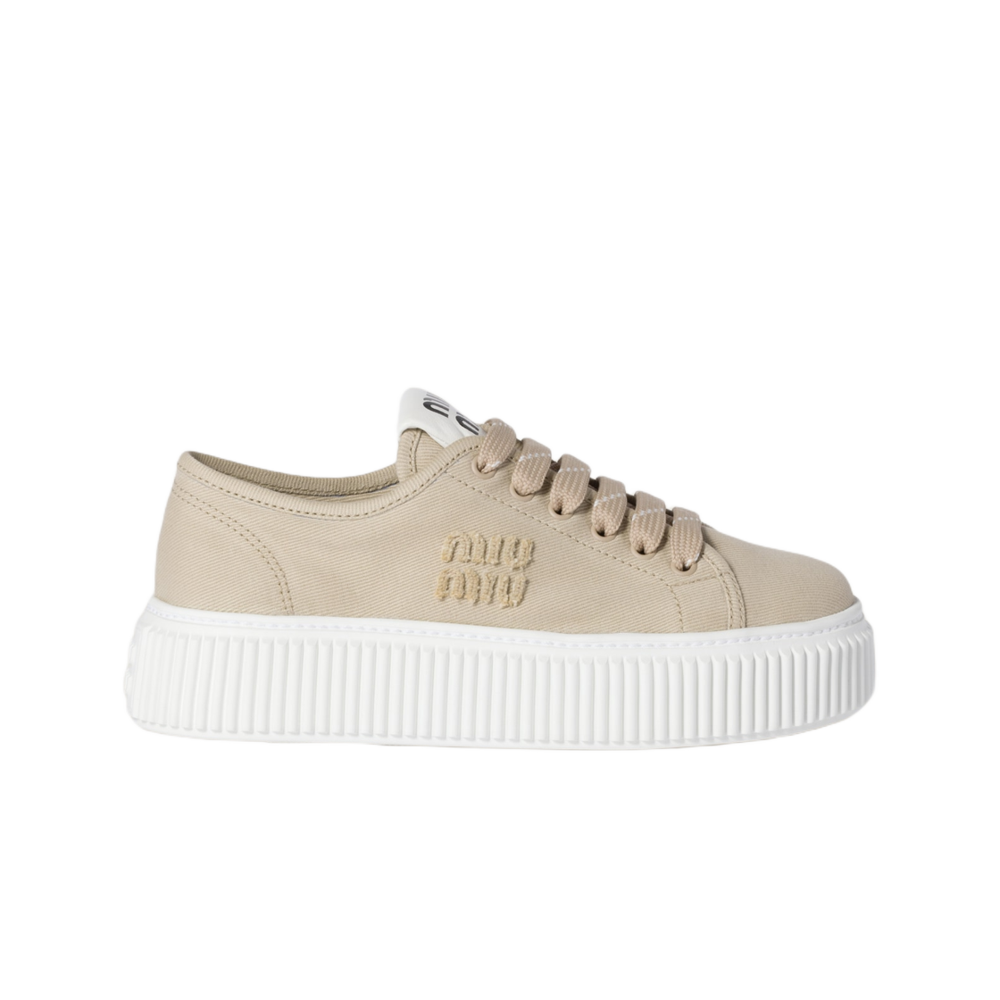 5E389E-3ARS-F0044 (W) Miu Miu Denim Sneakers with Logo Beige