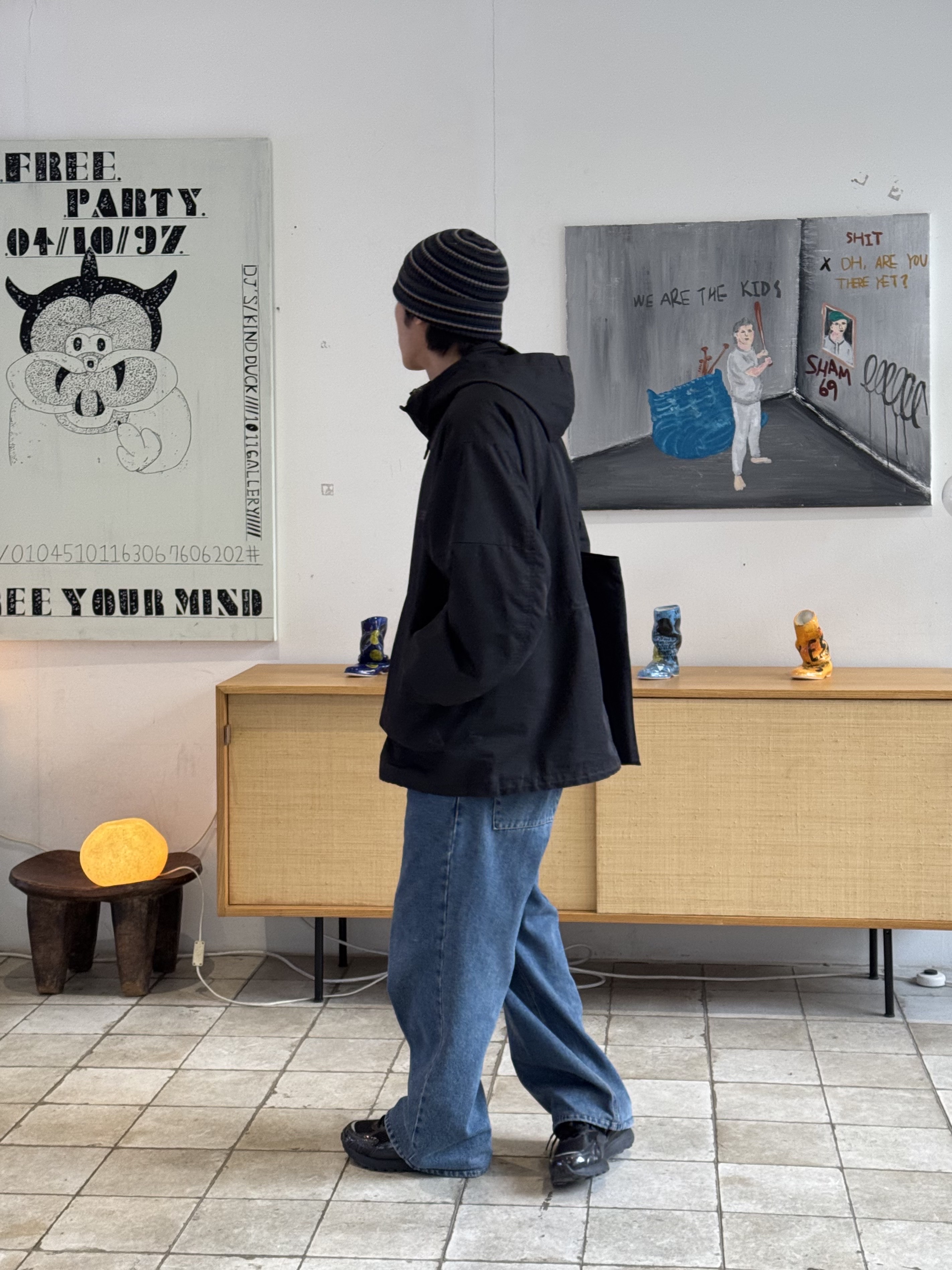 Polyteru Human Index Human Loosed Half Zip Knit Gray 착용 스타일 - 3
