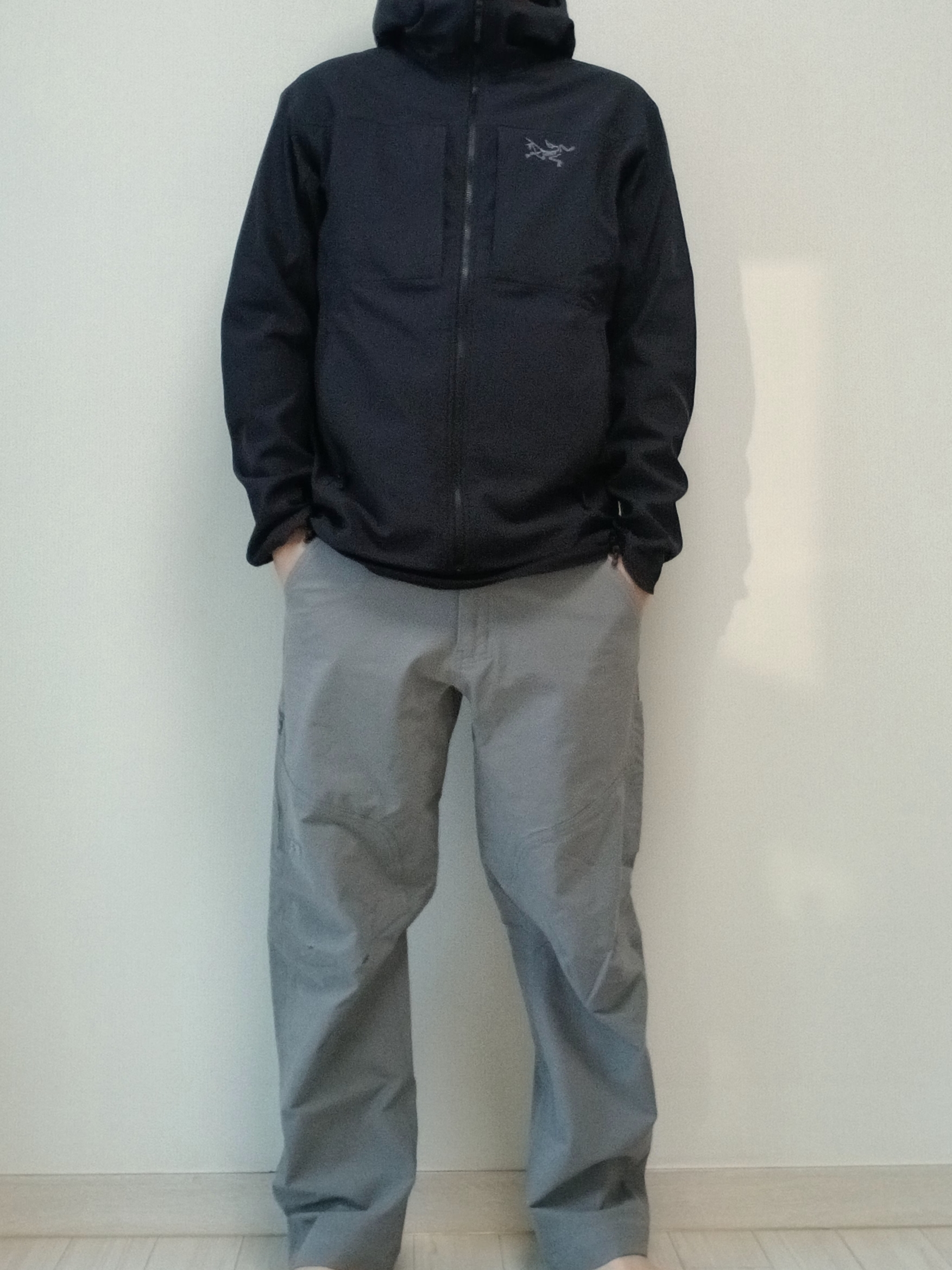 Arc'teryx Gamma MX Hoody Black, Arc'teryx Cronin Cotton Pants Void 착용 스타일 - 3