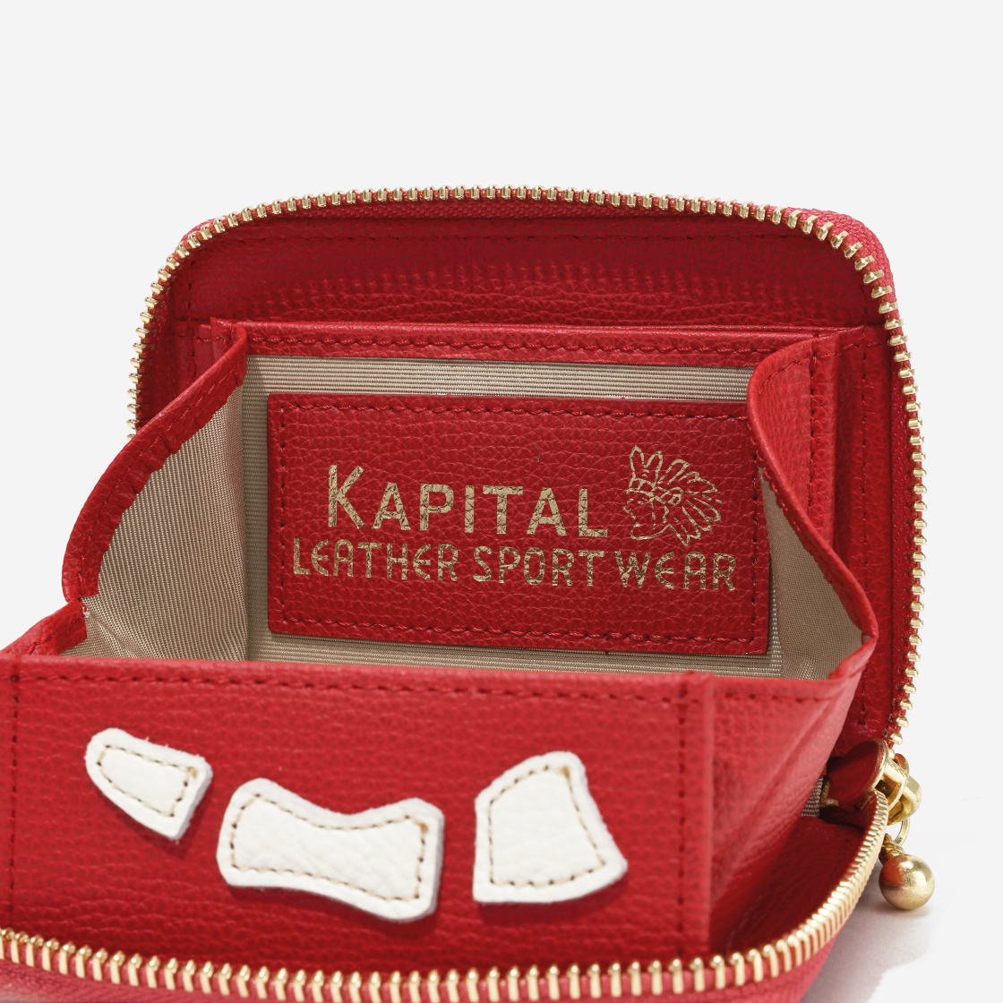 캐피탈 떰즈 업 본 핸드 집 미니 지갑 레드(Kapital Thumbs Up Bone Hand Zip Mini Wallet Red) - 6