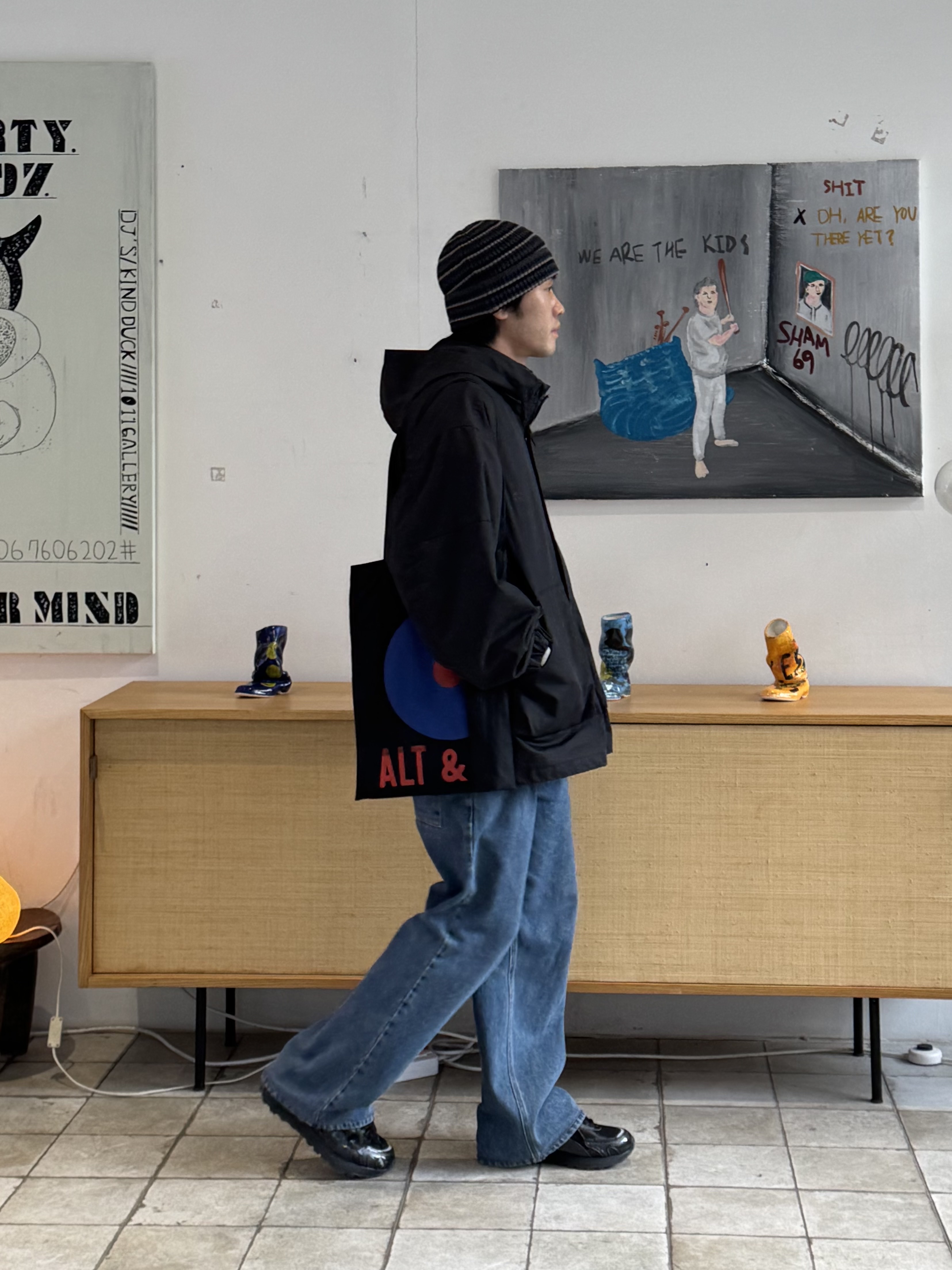 Polyteru Human Index Human Loosed Half Zip Knit Gray 착용 스타일 - 1