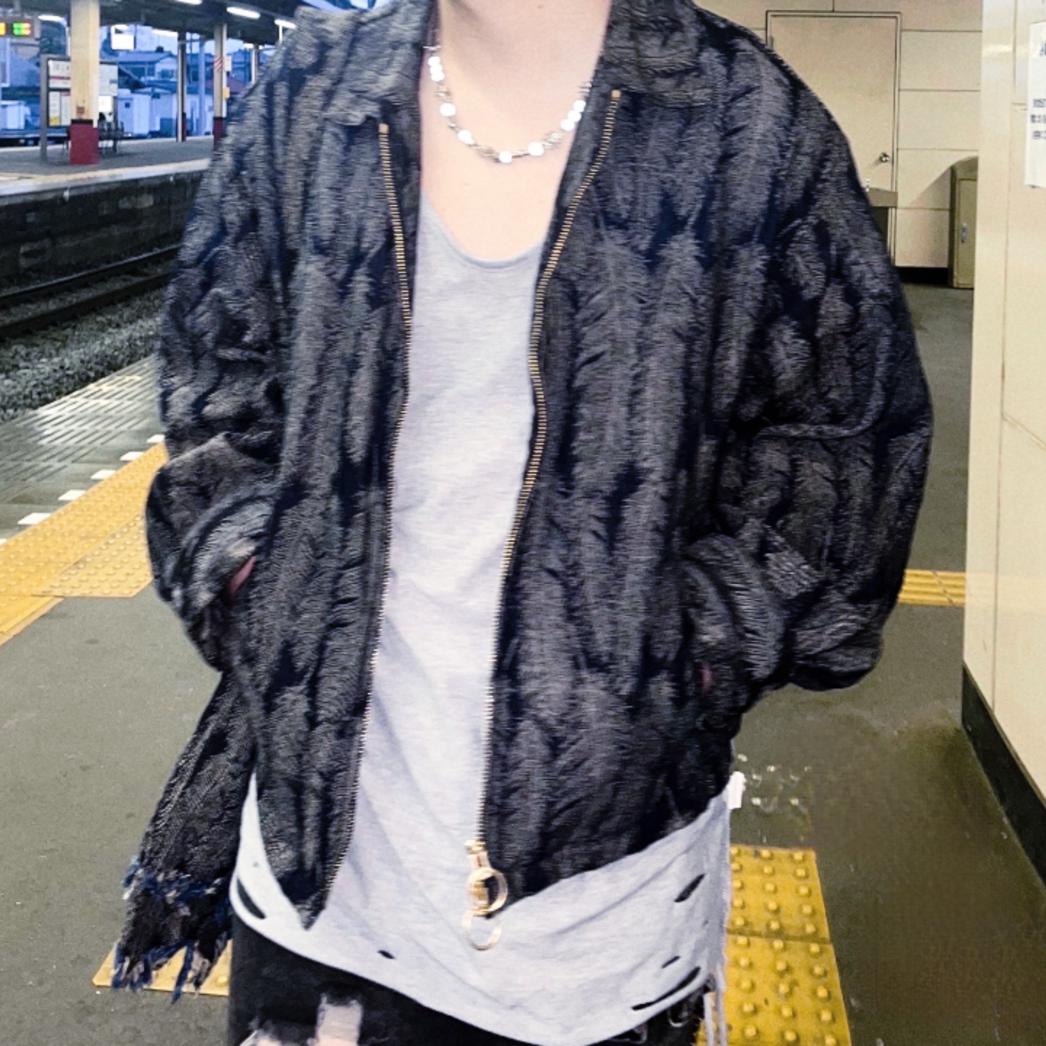 Kapital 12 oz. Magpie Denim Drizzler Jacket Dark Indigo 착용 스타일
