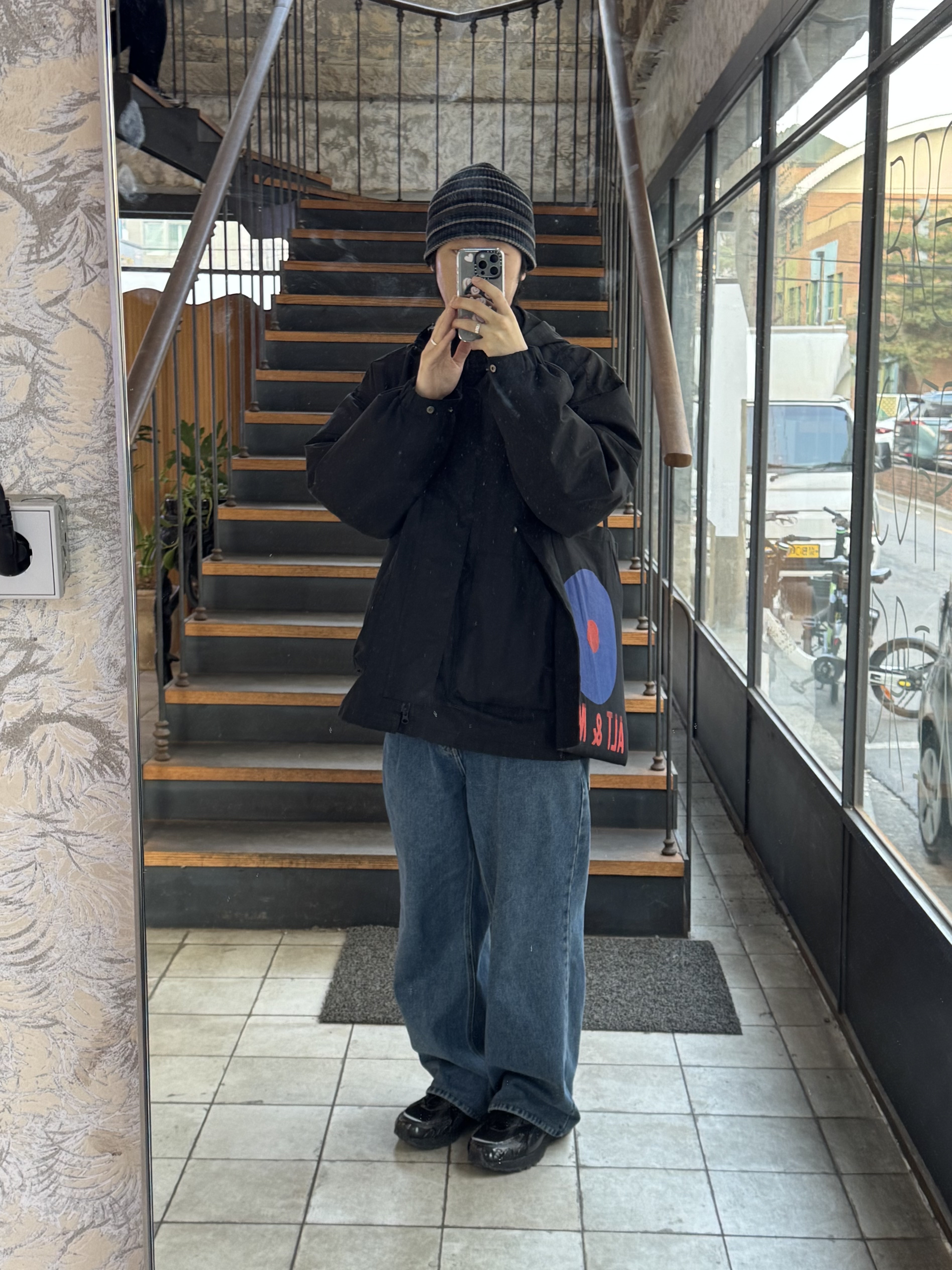 Polyteru Human Index Human Loosed Half Zip Knit Gray 착용 스타일 - 4