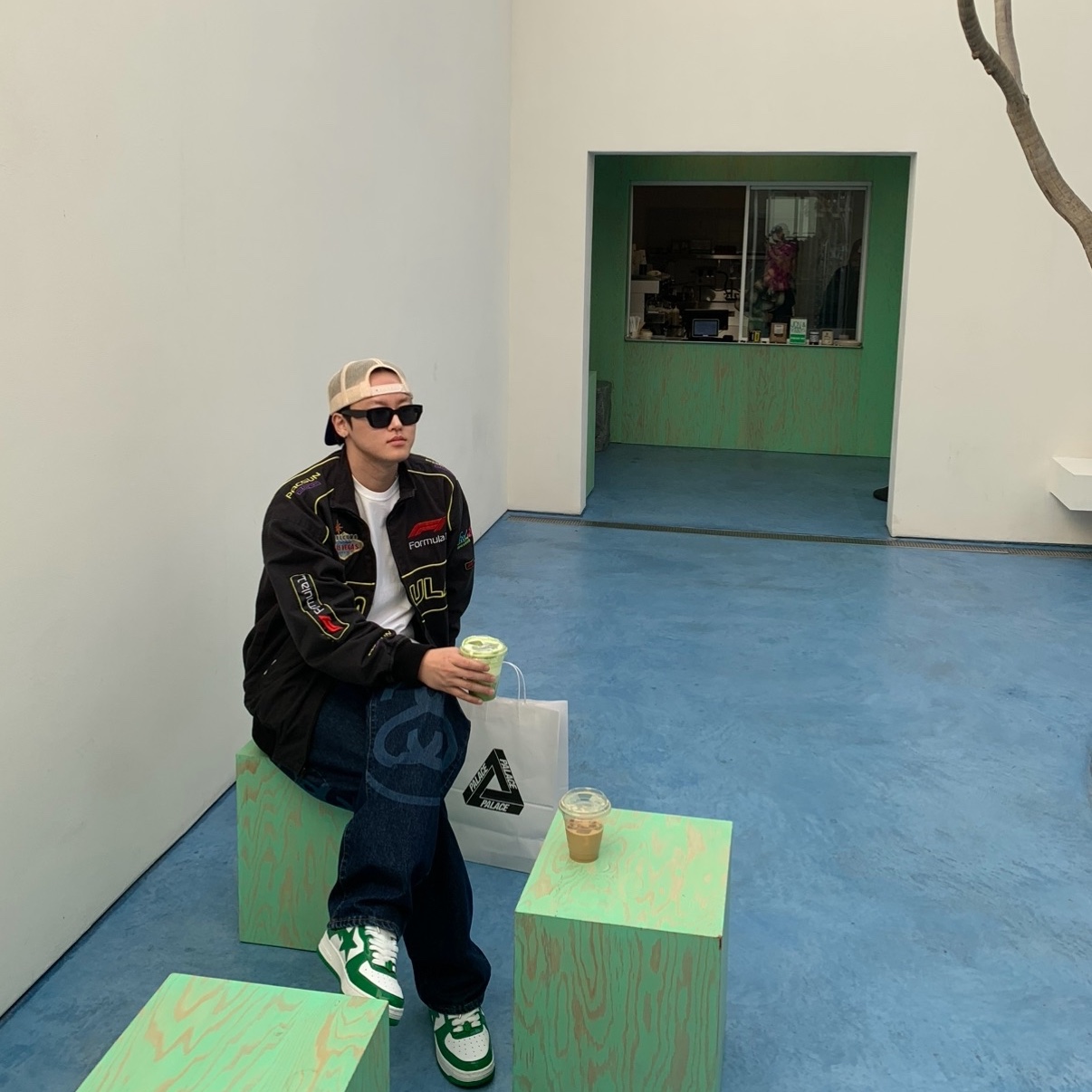 BAPE Bape Sta Low Green White, Stussy SS Link Big OL' Jean One Wash 착용 스타일