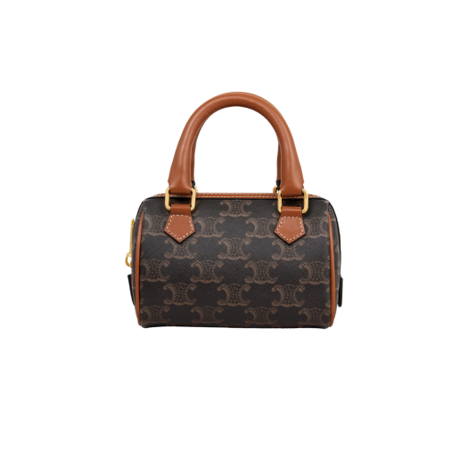 Celine Mini Boston in Triomphe Canvas and Calfskin Tan