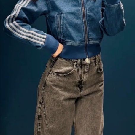 (W) Adidas Adicolor Denim Track Top True Indigo Denim - KR Sizing 착용 스타일