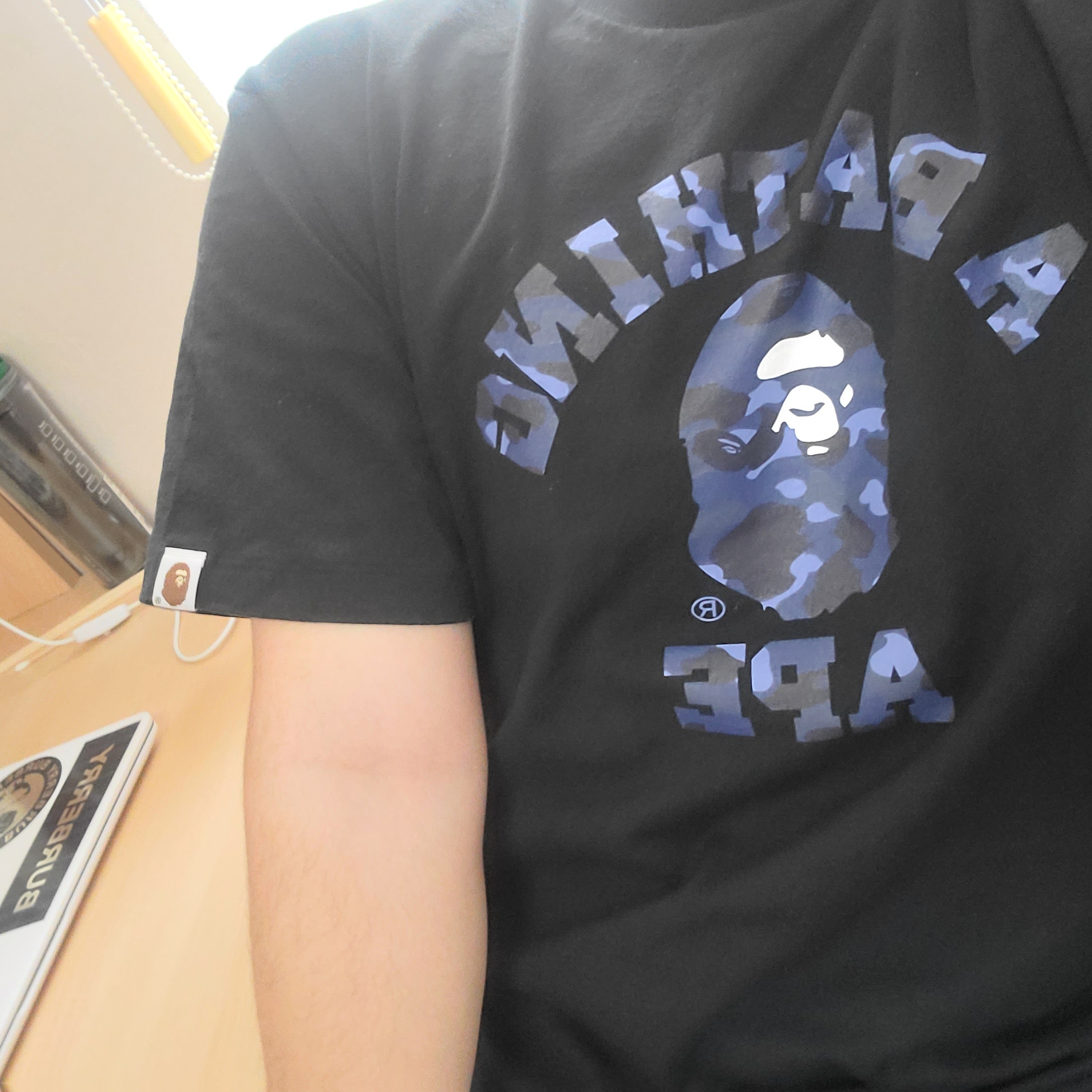 BAPE Color Camo College T-Shirt Black Navy 착용 스타일