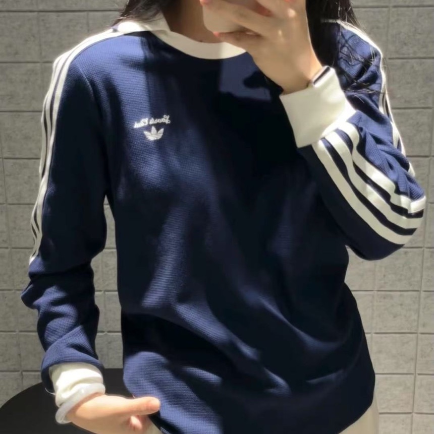(W) Adidas Originals Retro Sports Sporty Club Long Sleeve T-Shirt Night Indigo - KR Sizing 착용 스타일