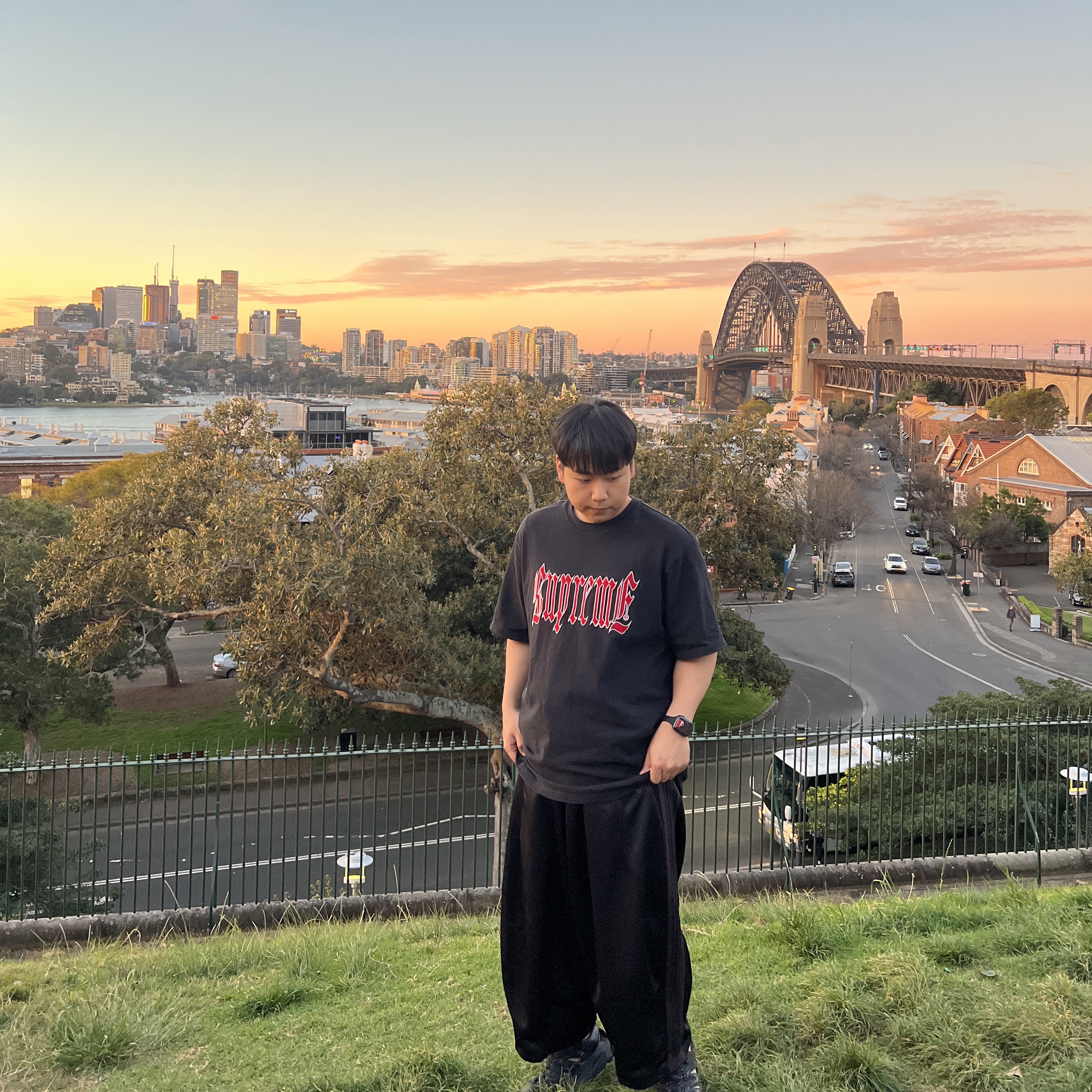 Supreme Old English S/S Top Black - 24SS, Needles H.D. Track Pants Poly Smooth Black 착용 스타일