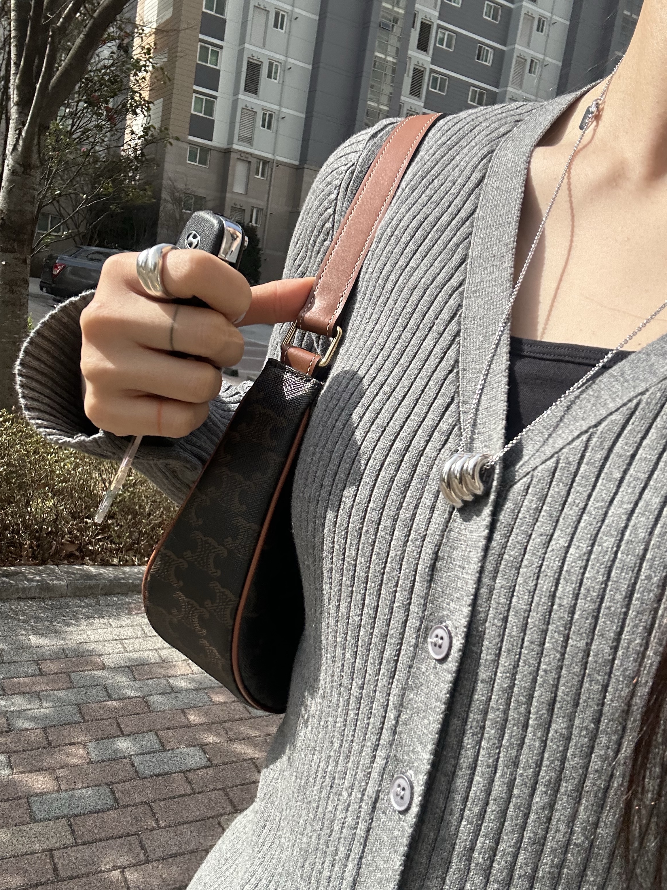 Celine Ava Bag in Triomphe Canvas and Calfskin Tan 착용 스타일