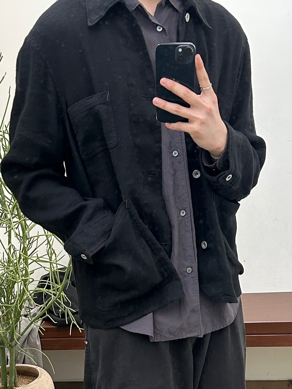 Polyteru Tenco Loosed Shirt 2.0 Dyed Purple Gray, Polyteru 1011 Gosima Pants Rivet Flowers Vintage Charcoal 착용 스타일 - 2