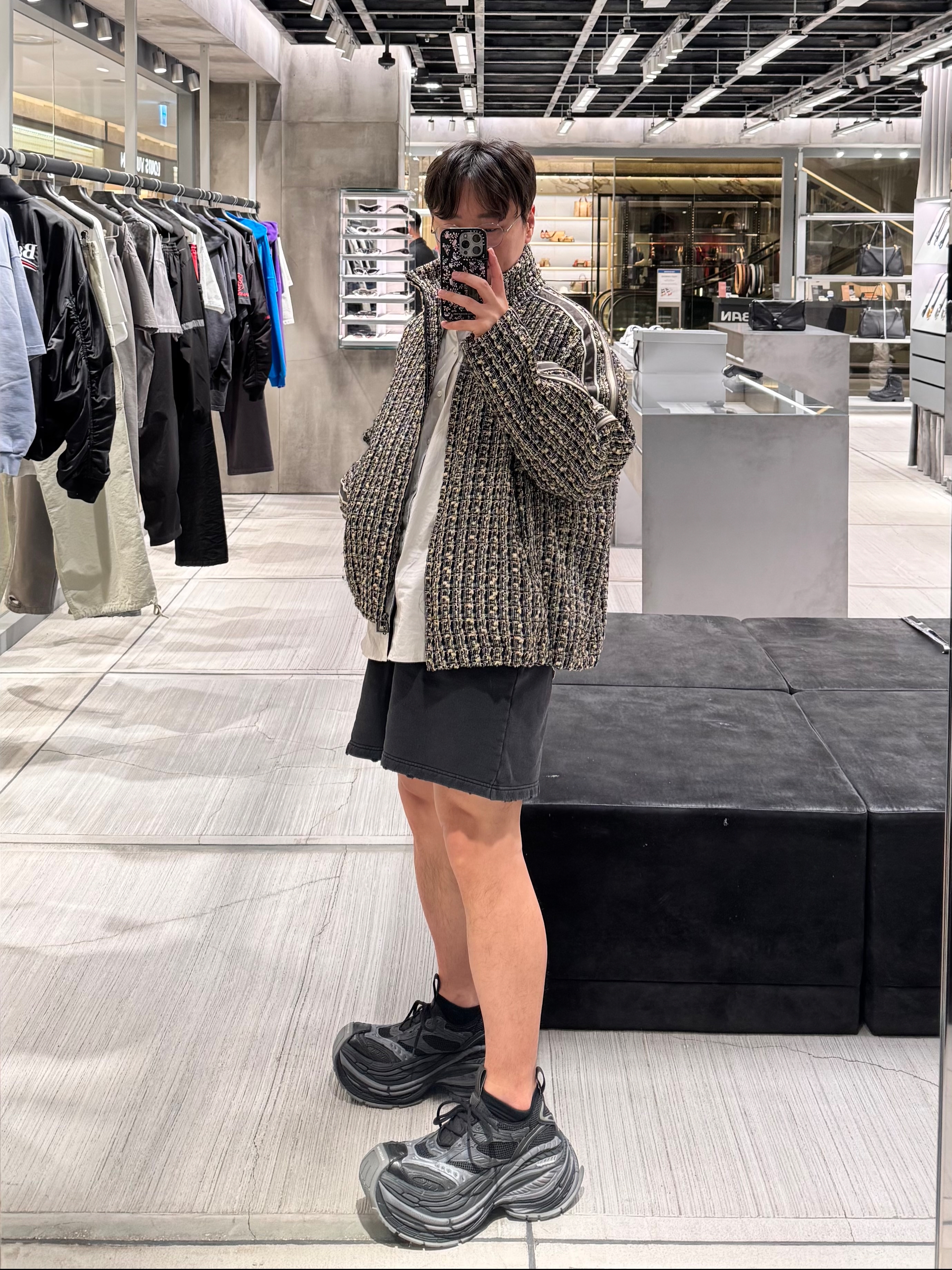 (W) Wooyoungmi Tweed Banding Jacket Gray - 24FW 착용 스타일 - 5