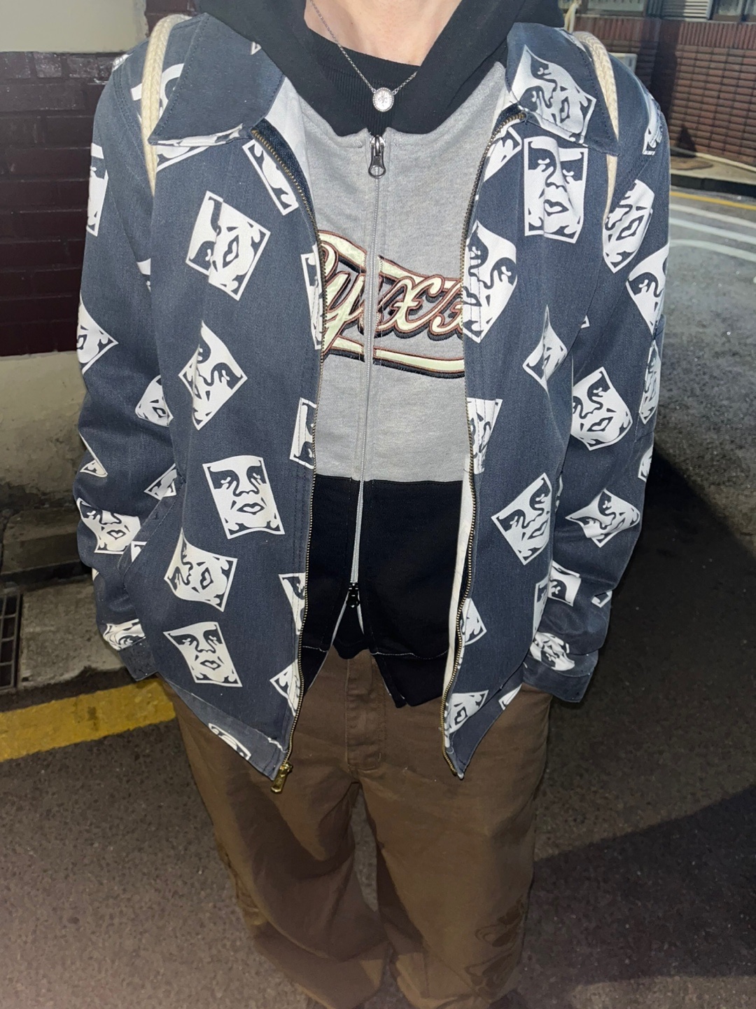 NYXX Emblem Printing Cotton Pants Brown, NYXX Color Block Flow Hood Zip-Up Black 착용 스타일 - 1