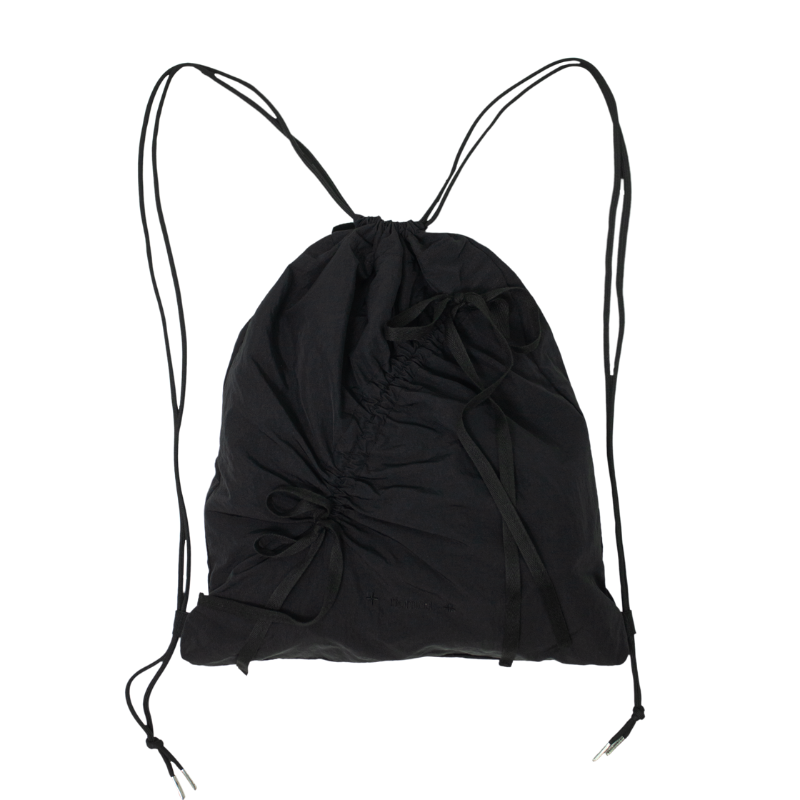 리오므 언발란스 리본 셔링 스트링 백 블랙(Riomeu Unbalance Ribbon Shirring String Bag Black)