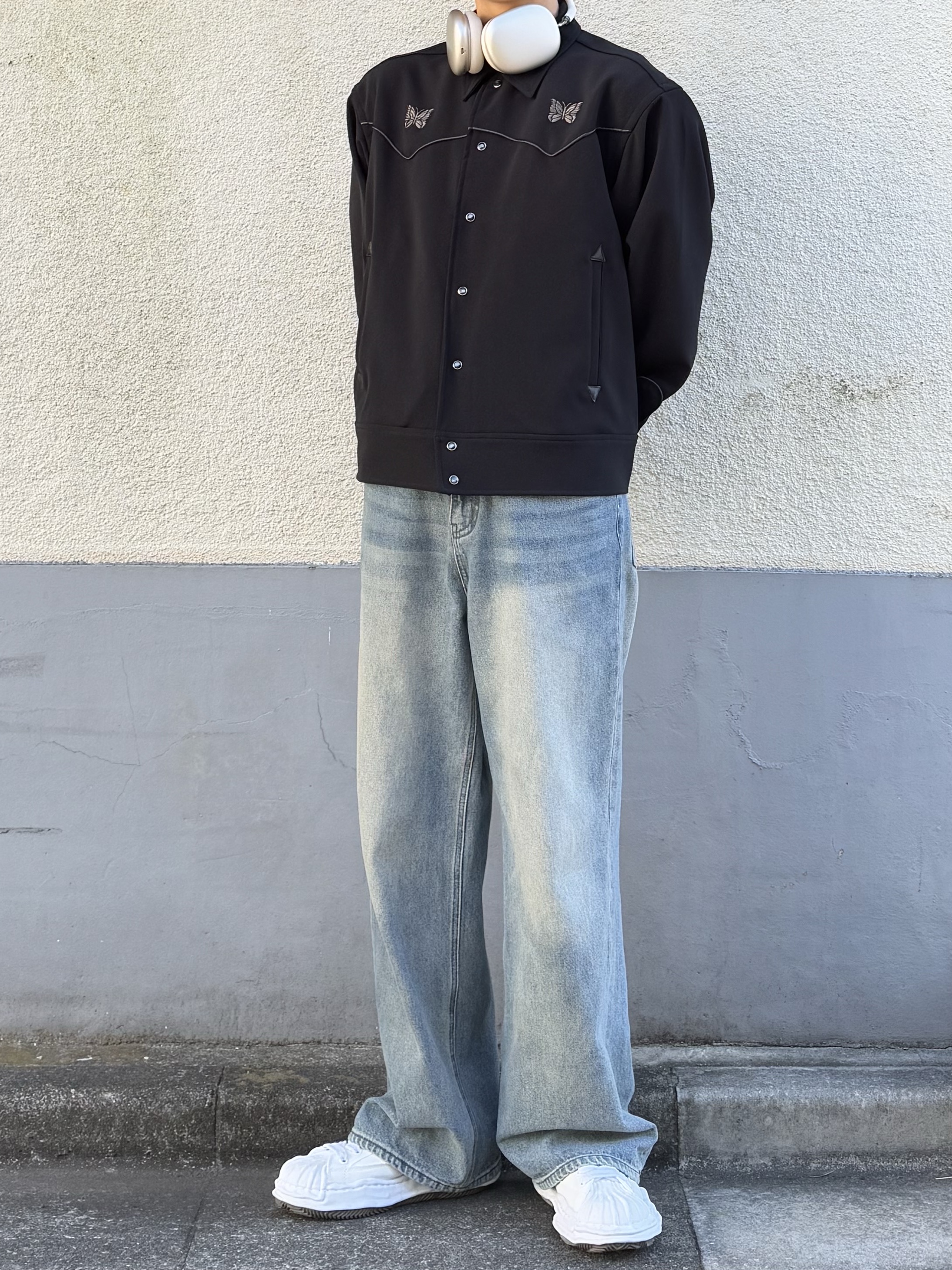 Needles PE/PU Double Cloth Piping Cowboy Jacket Black 착용 스타일