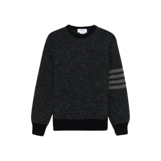 Thom Browne Tonal 4-Bar Stripe Tweed Round Neck Knit Navy