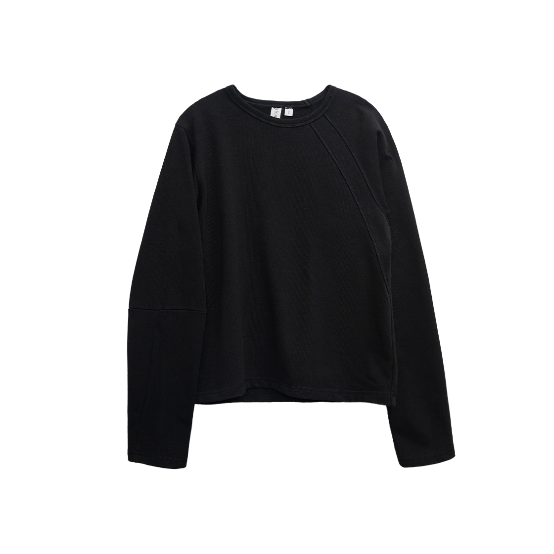 리오므 언발란스 절개 롱슬리브 티 블랙(Riomeu Unbalance Incision Long Sleeve Black)