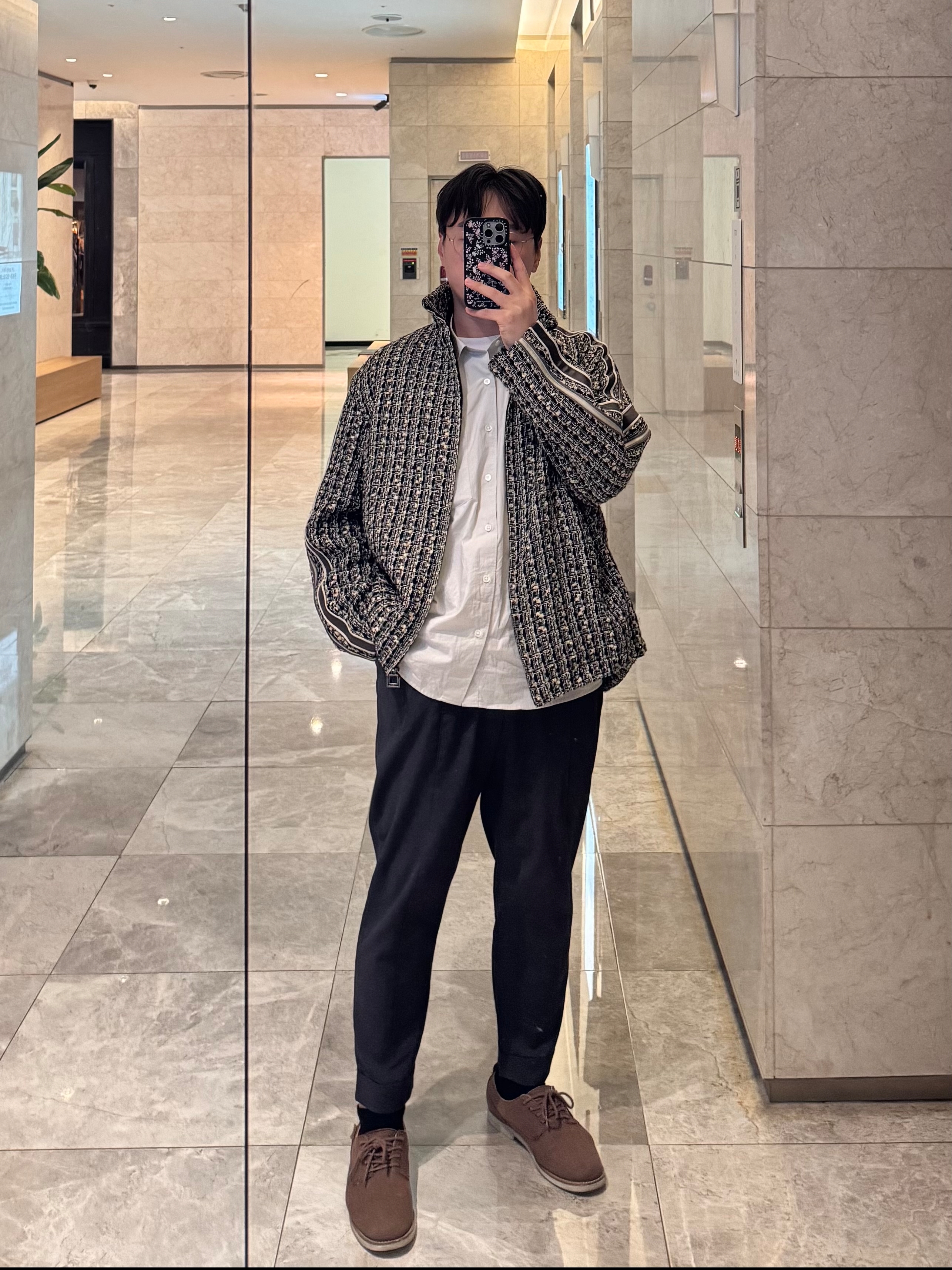 (W) Wooyoungmi Tweed Banding Jacket Gray - 24FW 착용 스타일 - 1