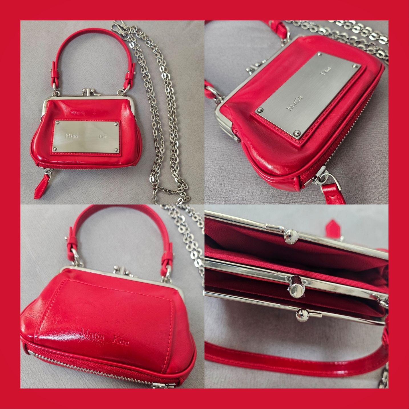 MATINKIM]frame mini wallet bag in red