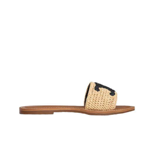 (W) Celine Lympia Mule in Raffia Black Natural