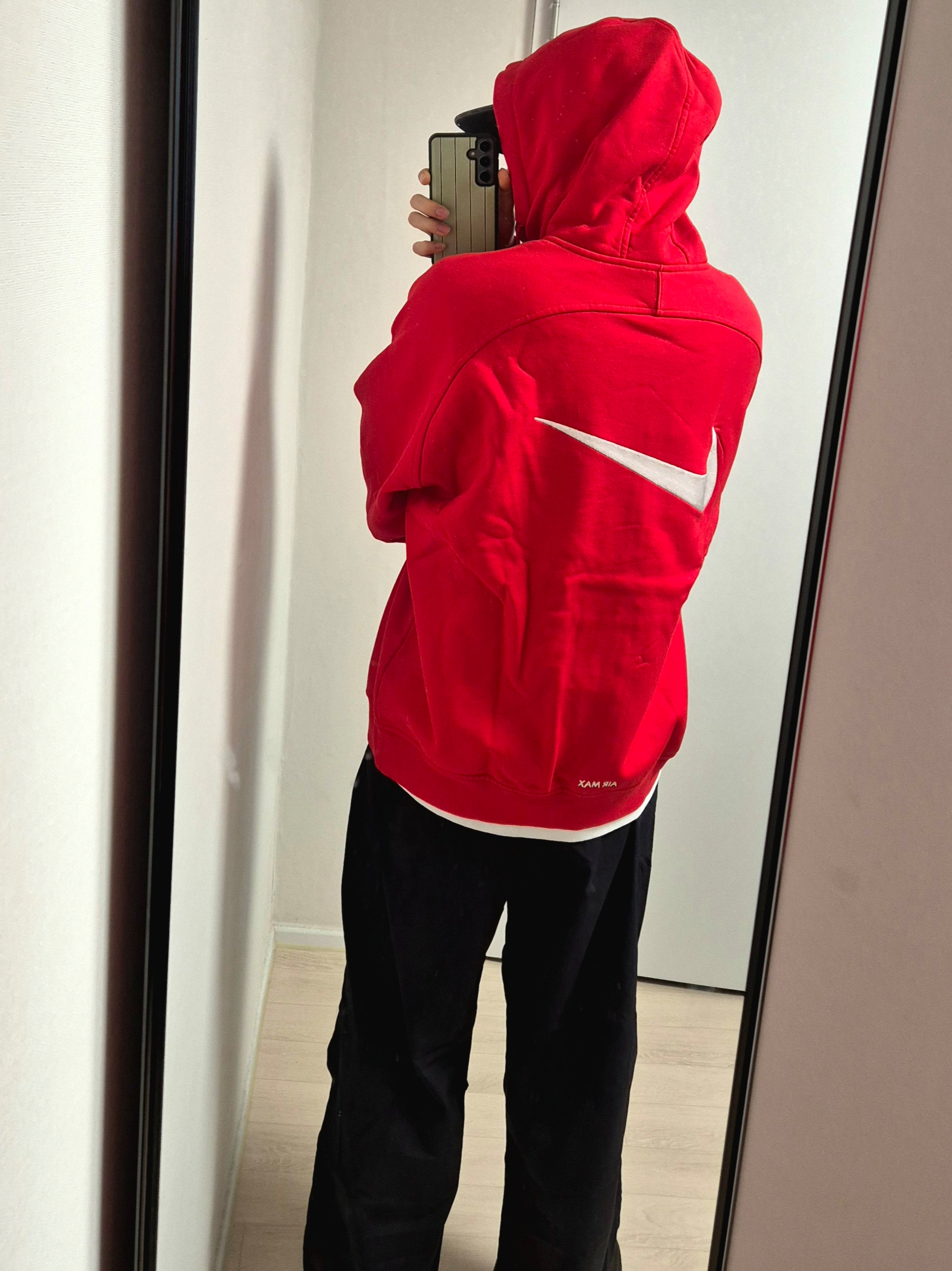 Supreme x Nike Zip Up Hooded Sweatshirt Red - 25SS, Nike x Supreme Air Force 1 Low Black 착용 스타일 - 4