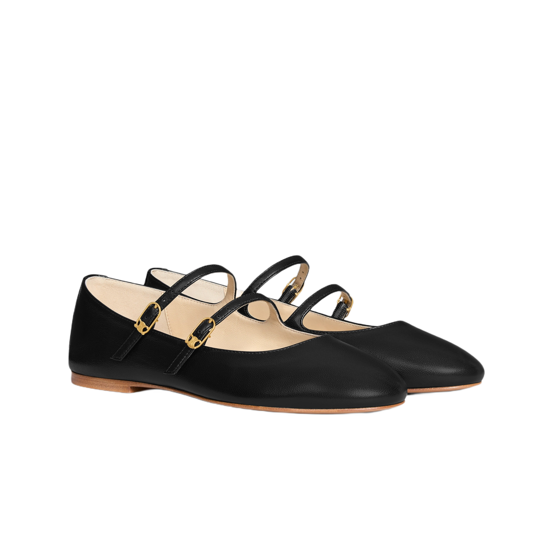 (W) 셀린느 레 발레리나 셀린느 더블 스트랩 램스킨 블랙((W) Celine Les Ballerines Celine Double Strap in Lambskin Black) - 2