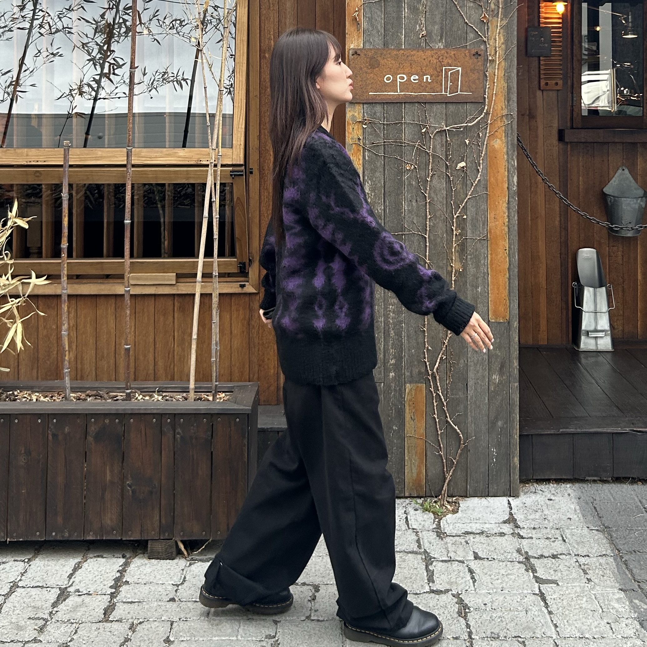South2 West8 Loose Fit Sweater S2W8 Native Purple 착용 스타일 - 3