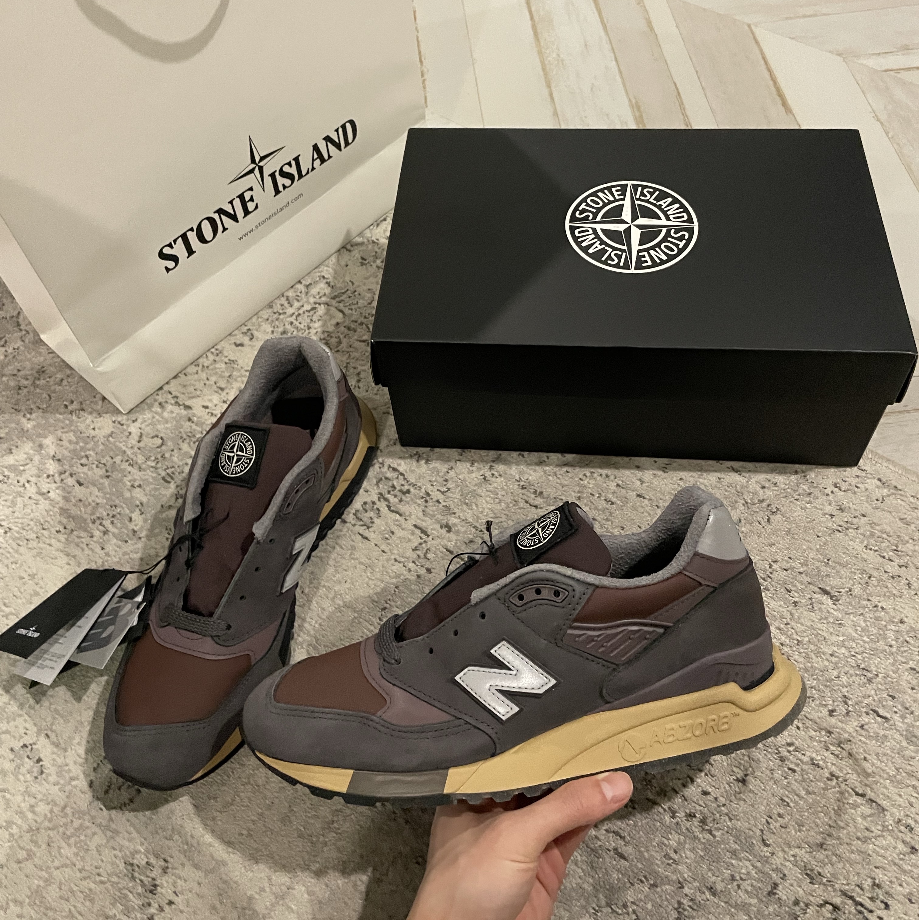 New Balance x Stone Island 998 Made in USA Mauve Deep Plum 착용 스타일 - 1