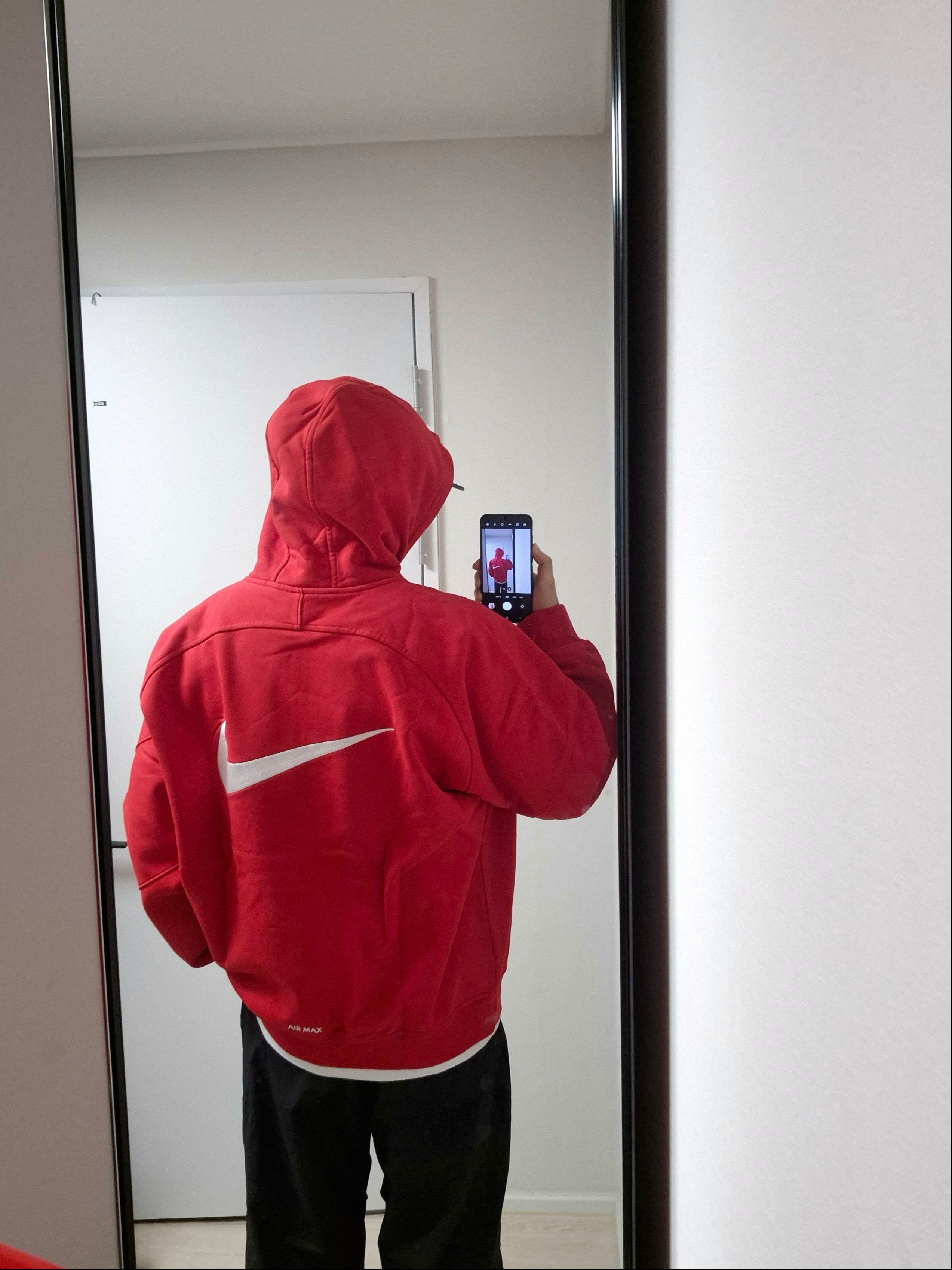 Supreme x Nike Zip Up Hooded Sweatshirt Red - 25SS, Nike x Supreme Air Force 1 Low Black 착용 스타일 - 5