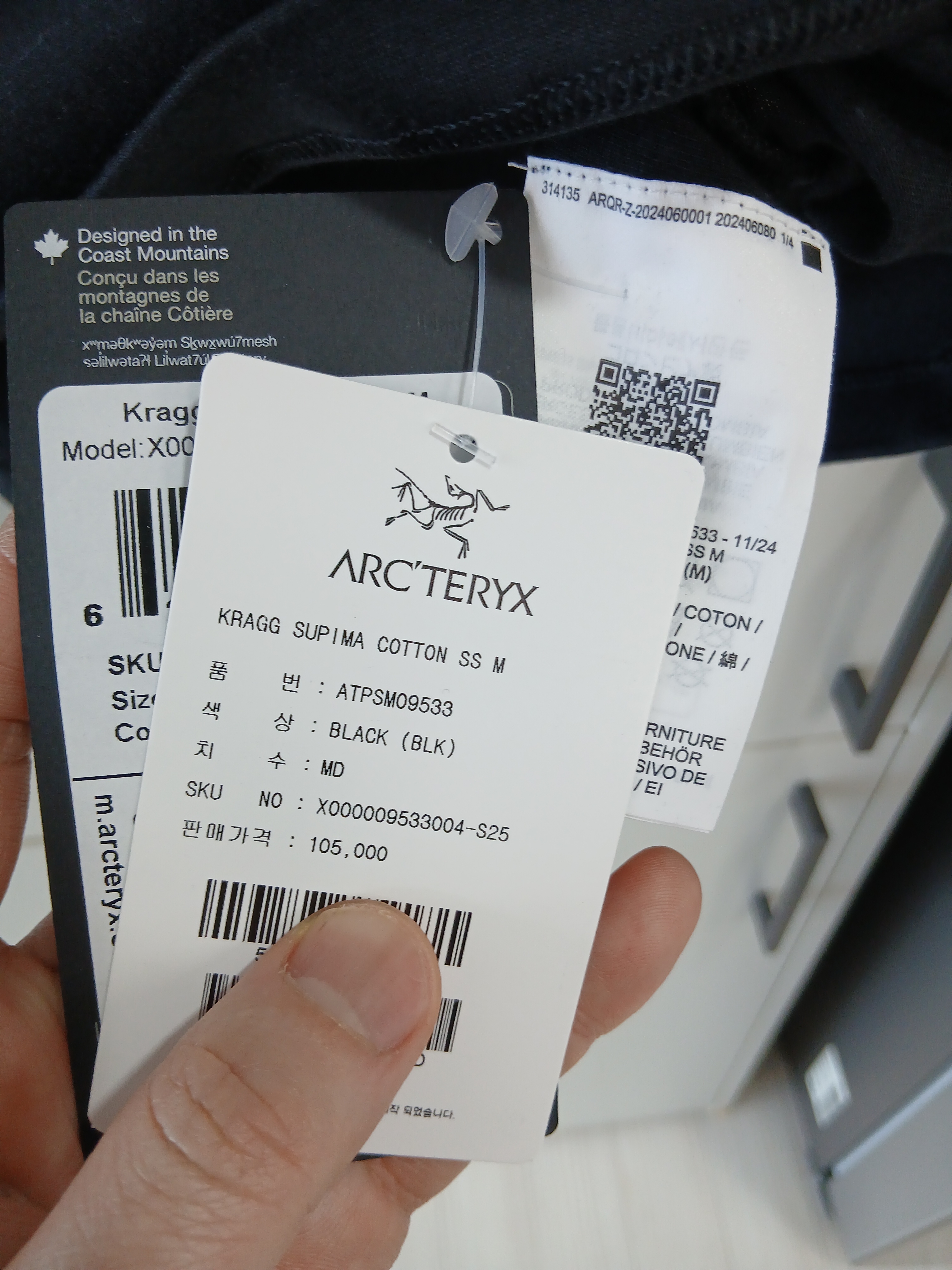 Arc'teryx Kragg SL Cotton SS T-Shirt Black 착용 스타일 - 2