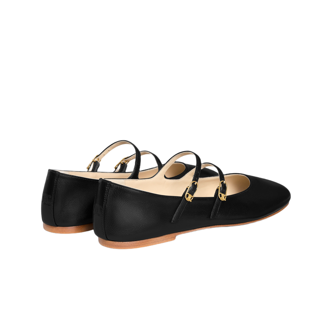 (W) 셀린느 레 발레리나 셀린느 더블 스트랩 램스킨 블랙((W) Celine Les Ballerines Celine Double Strap in Lambskin Black) - 3
