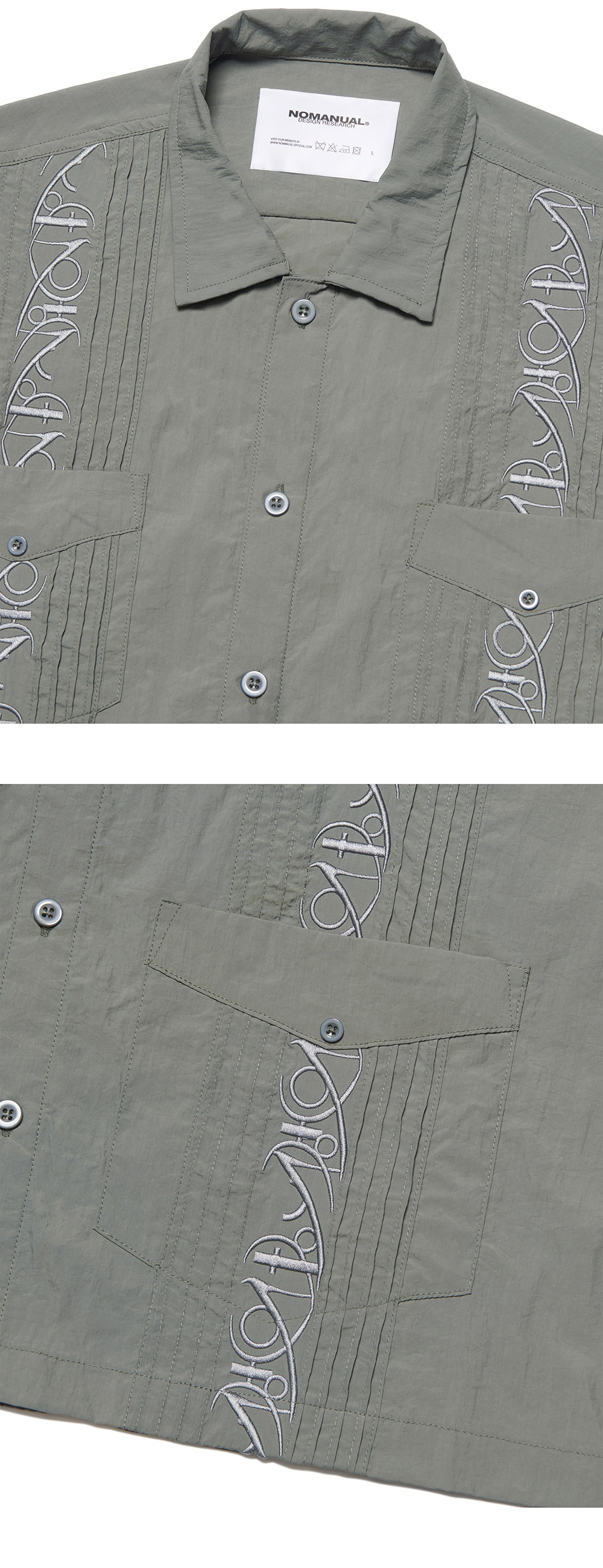 韓国男子 人気[NOMANUAL] NM GUAYABERA HALF SLEEVE SHIRT 노매뉴얼 NM 구아야베라 하프 슬리브 셔츠 카키 그레이