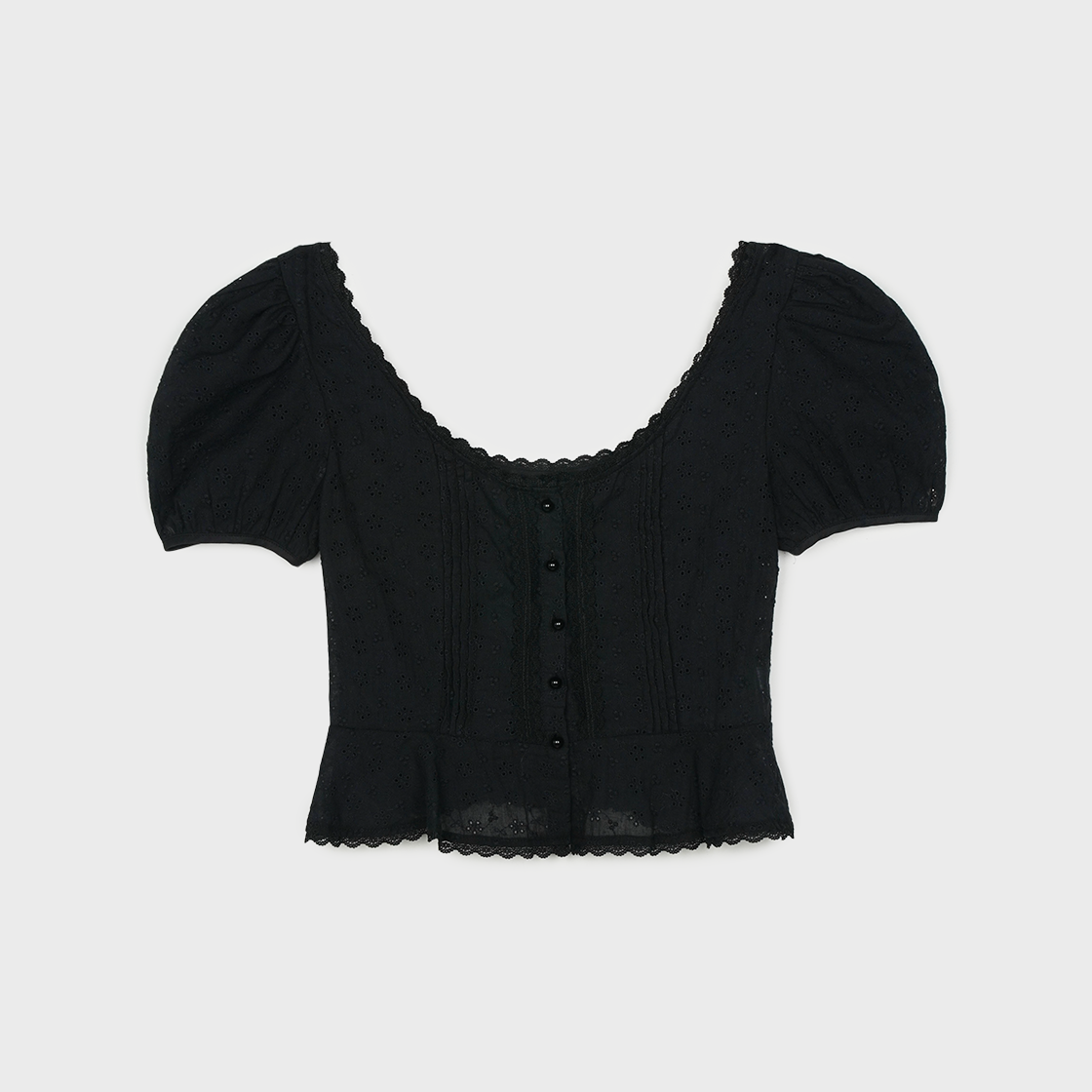 그린버터 펀칭 클리어 볼 블라우스 블랙(Greenbutter Punching Clear Ball Blouse Black) - 1