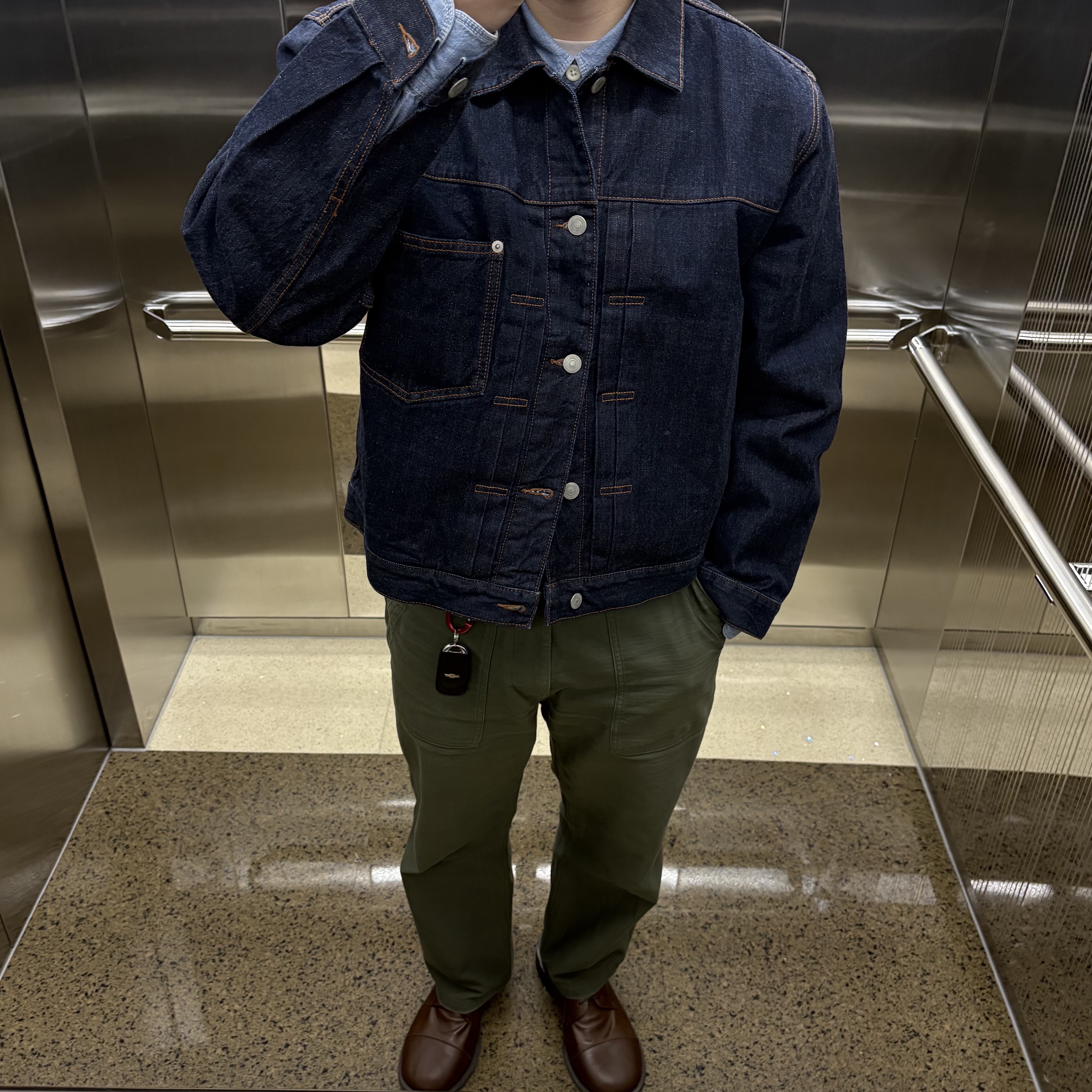 Uniqlo Chambray Work Shirt Blue - KR 착용 스타일