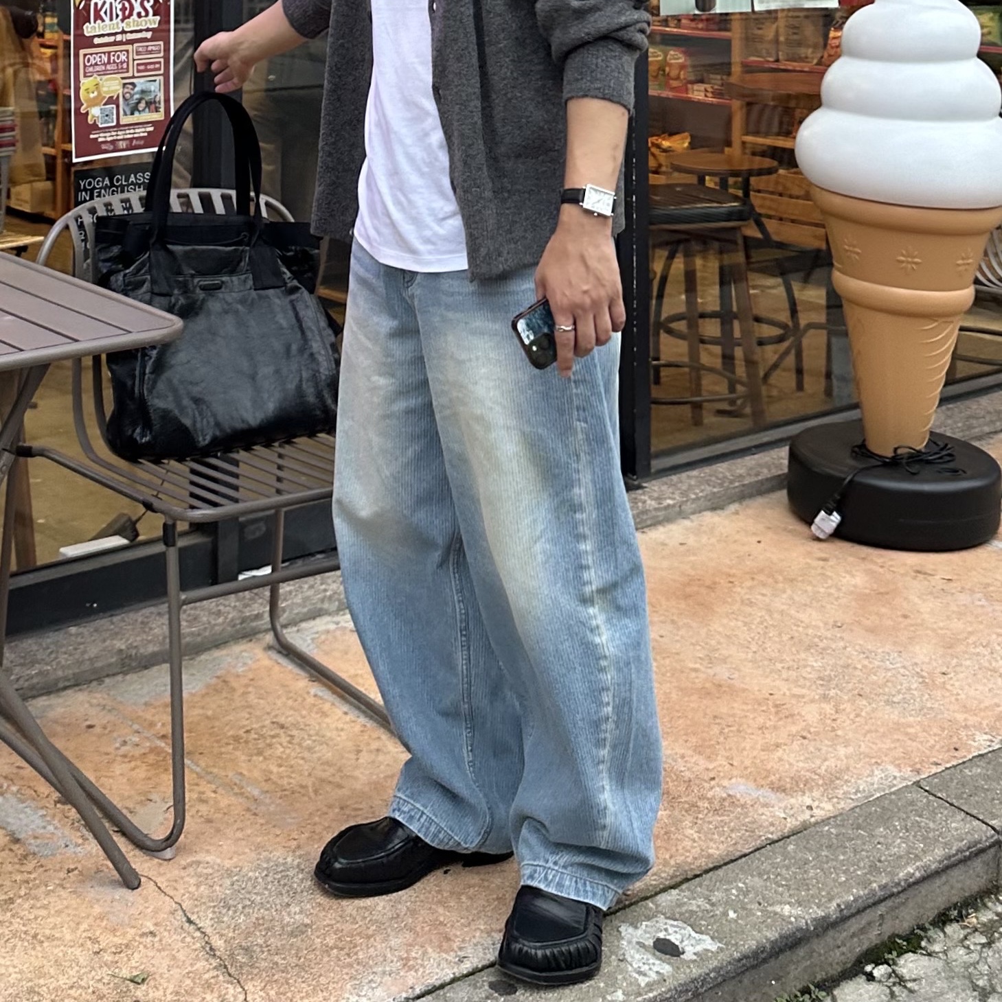 noun Corduroy Denim Pants Light Blue 착용 스타일 - 3