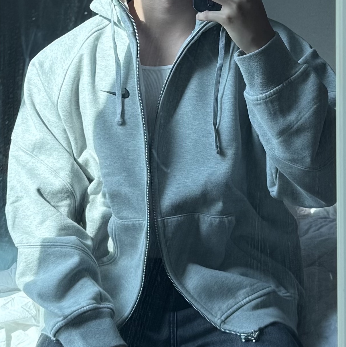 Supreme x Nike Zip Up Hooded Sweatshirt Heather Grey - 25SS 착용 스타일