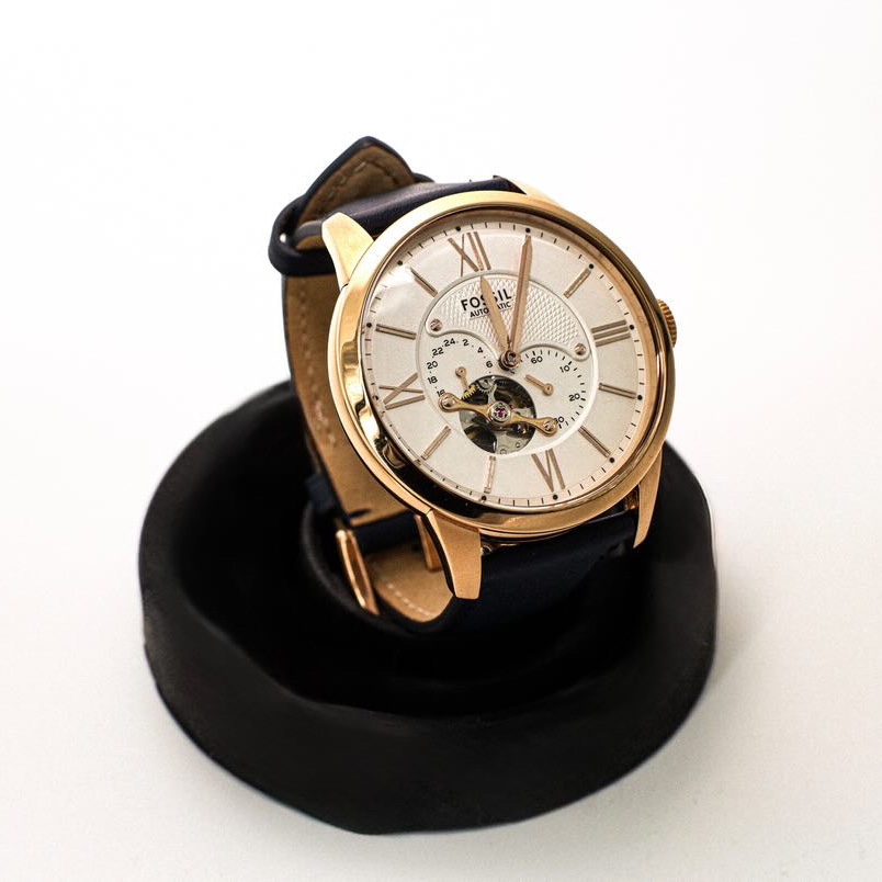 Fossil Townsman Automatic 44mm Leather White Rose Gold Navy 착용 스타일
