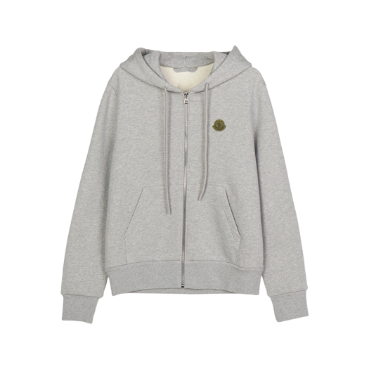 Moncler Logo Patch Cotton Zip-Up Hoodie Melange Medium Gray - 25SS
