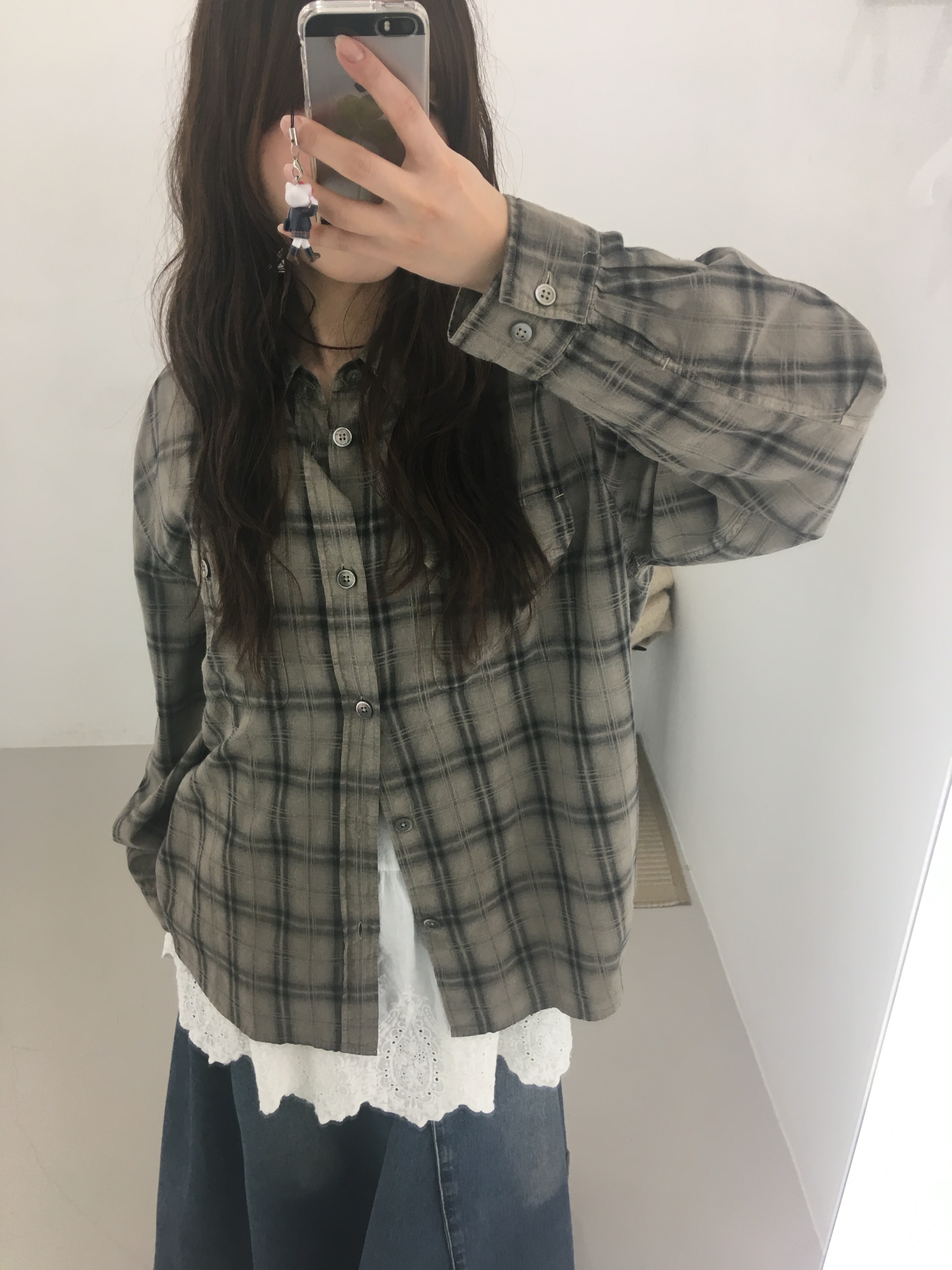 Hatchingroom 2Pk Shirt Long Over Dyed Check Desert 착용 스타일 - 1